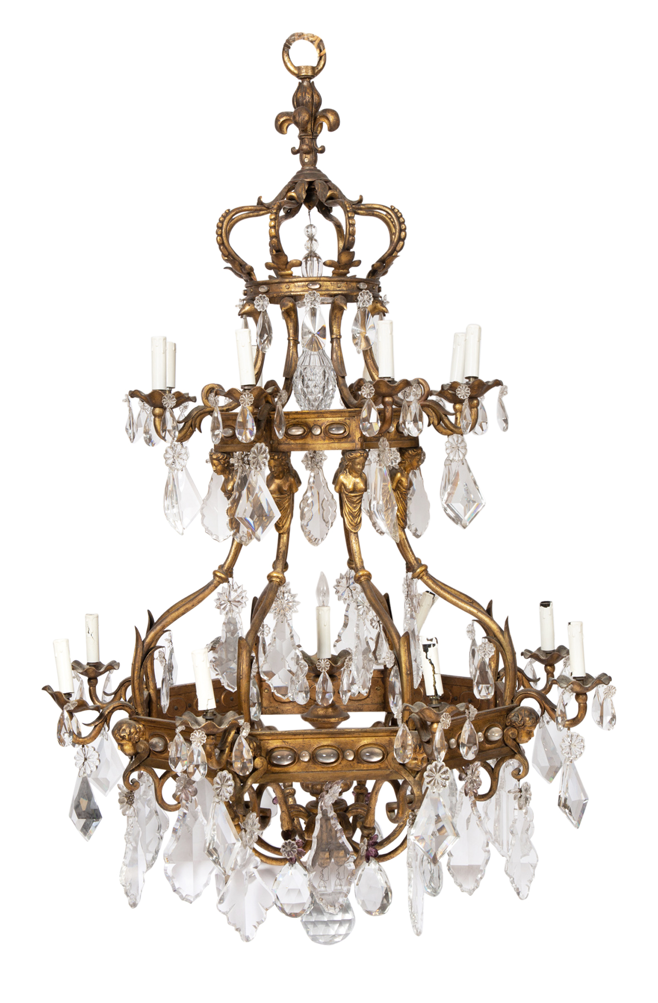 Lot image - Continental Neoclassical Style Gilt-Metal and Cut-Glass Seventeen-Light Chandelier