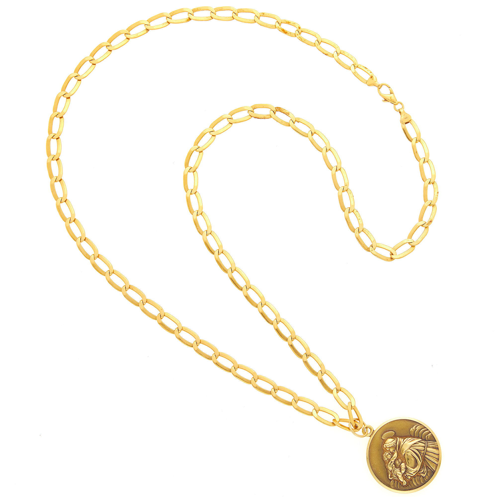 Lot image - Gold St. Christopher Pendant with Long Gold Link Chain Necklace