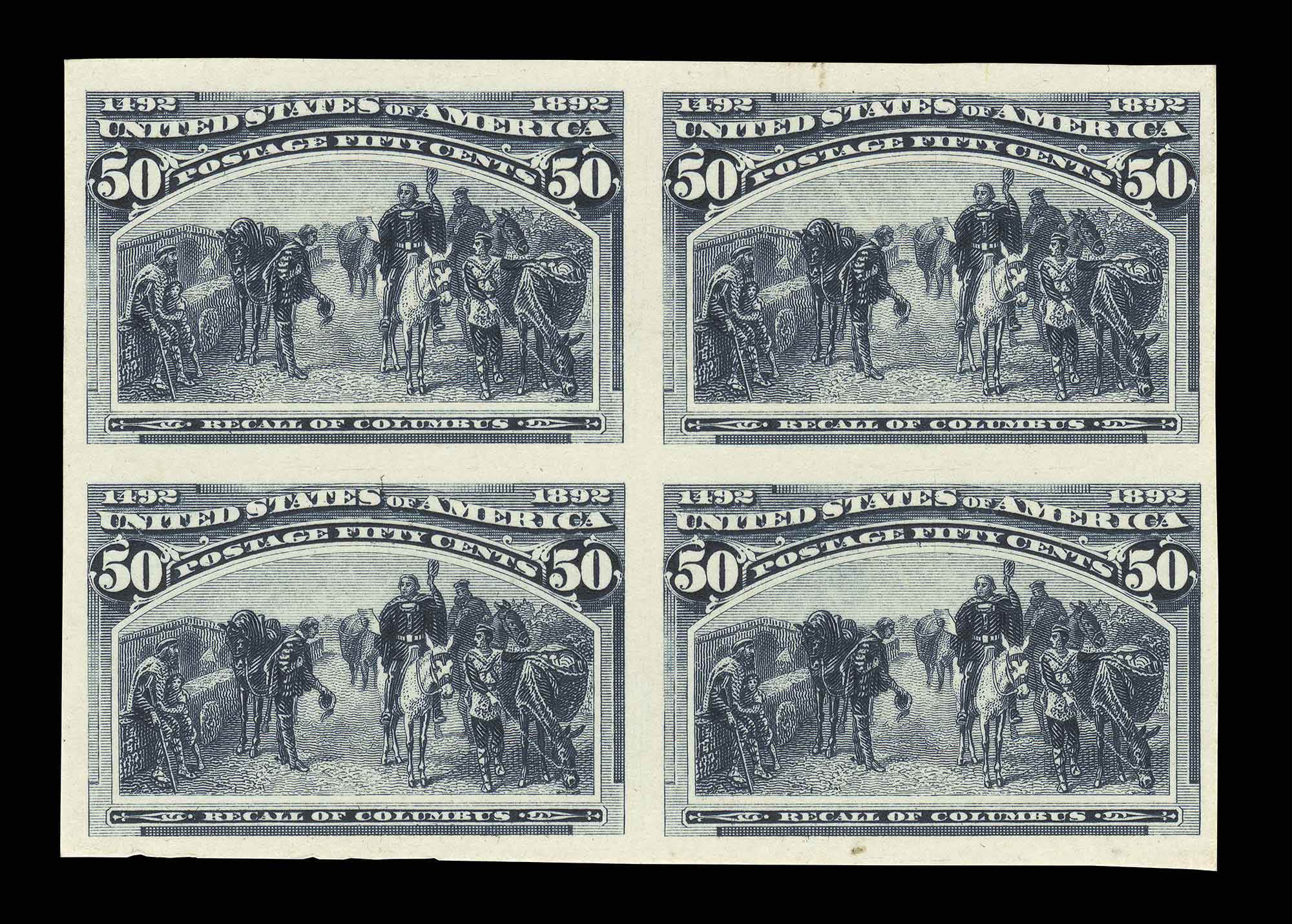 Lot image - United States 1893 50 Cent Columbian Proof Block of Four, Sc. 240-P4