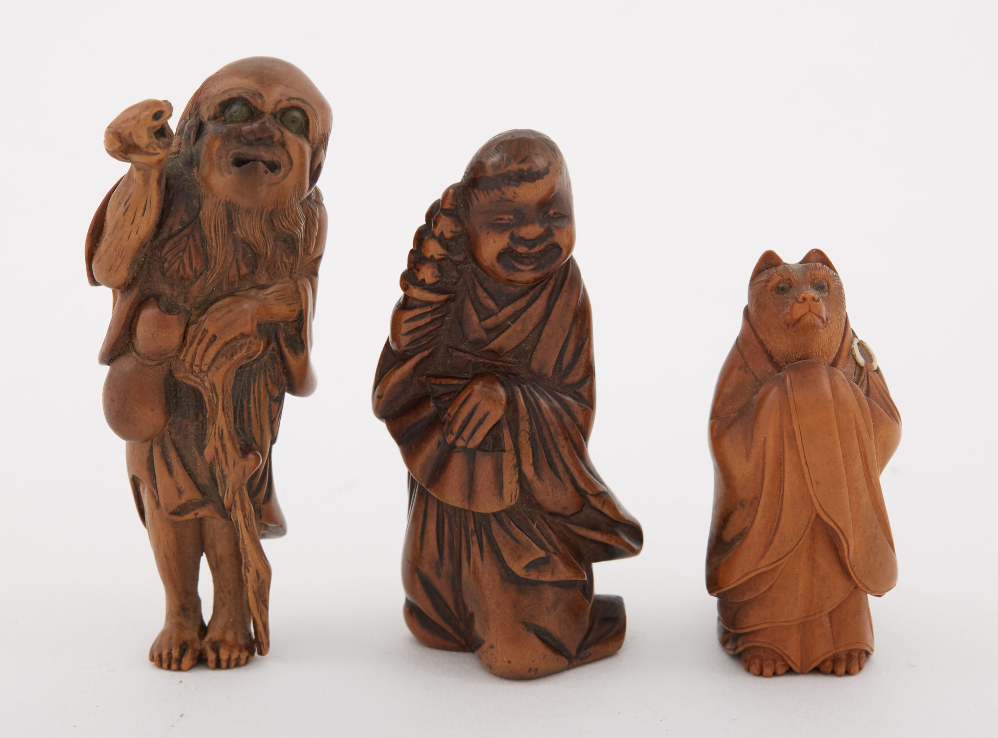 Lot image - Group of Three Japanese Boxwood Netsuke