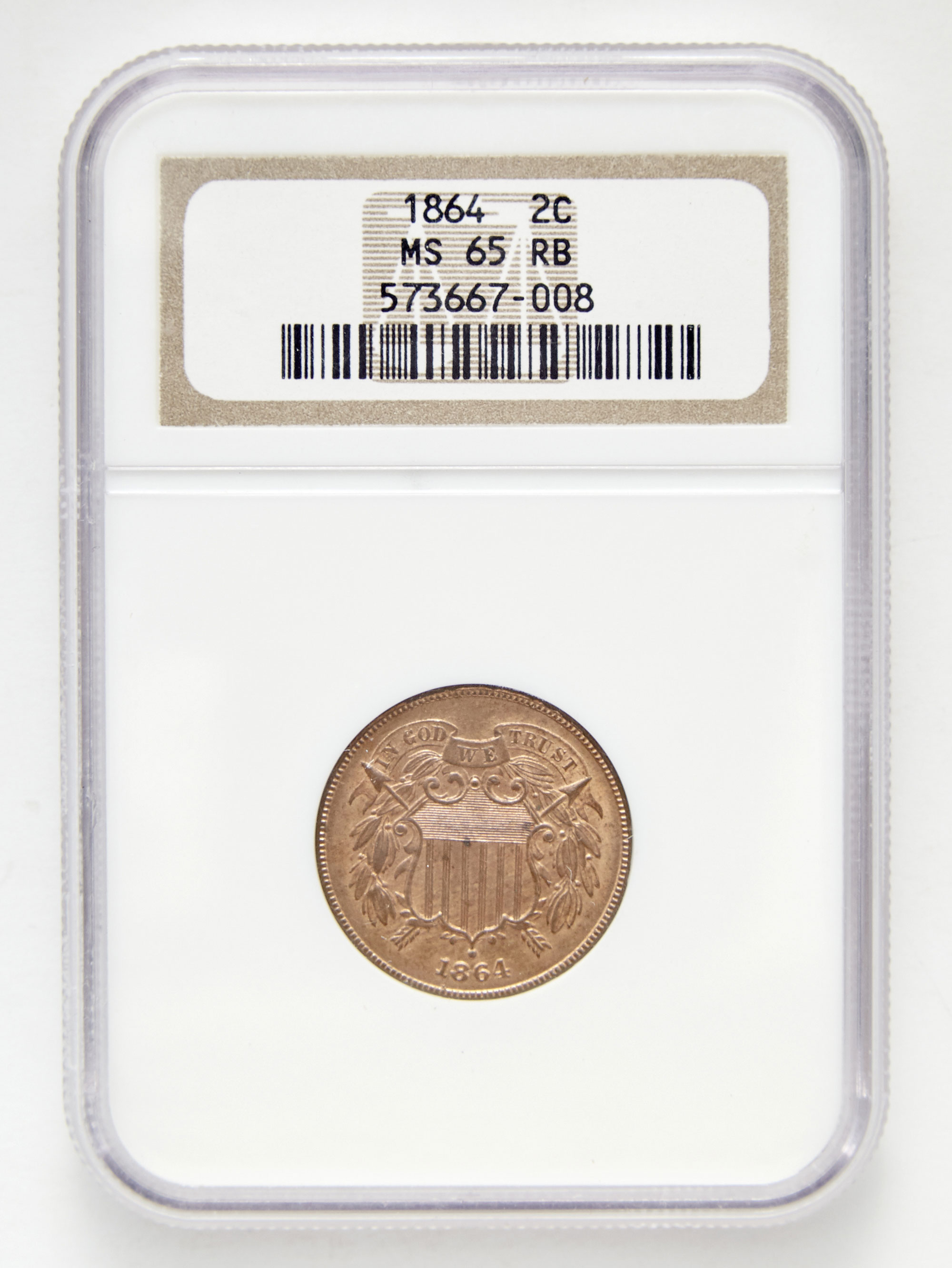 Lot image - United States 1864 Two Cents Large Motto Red Brown NGC