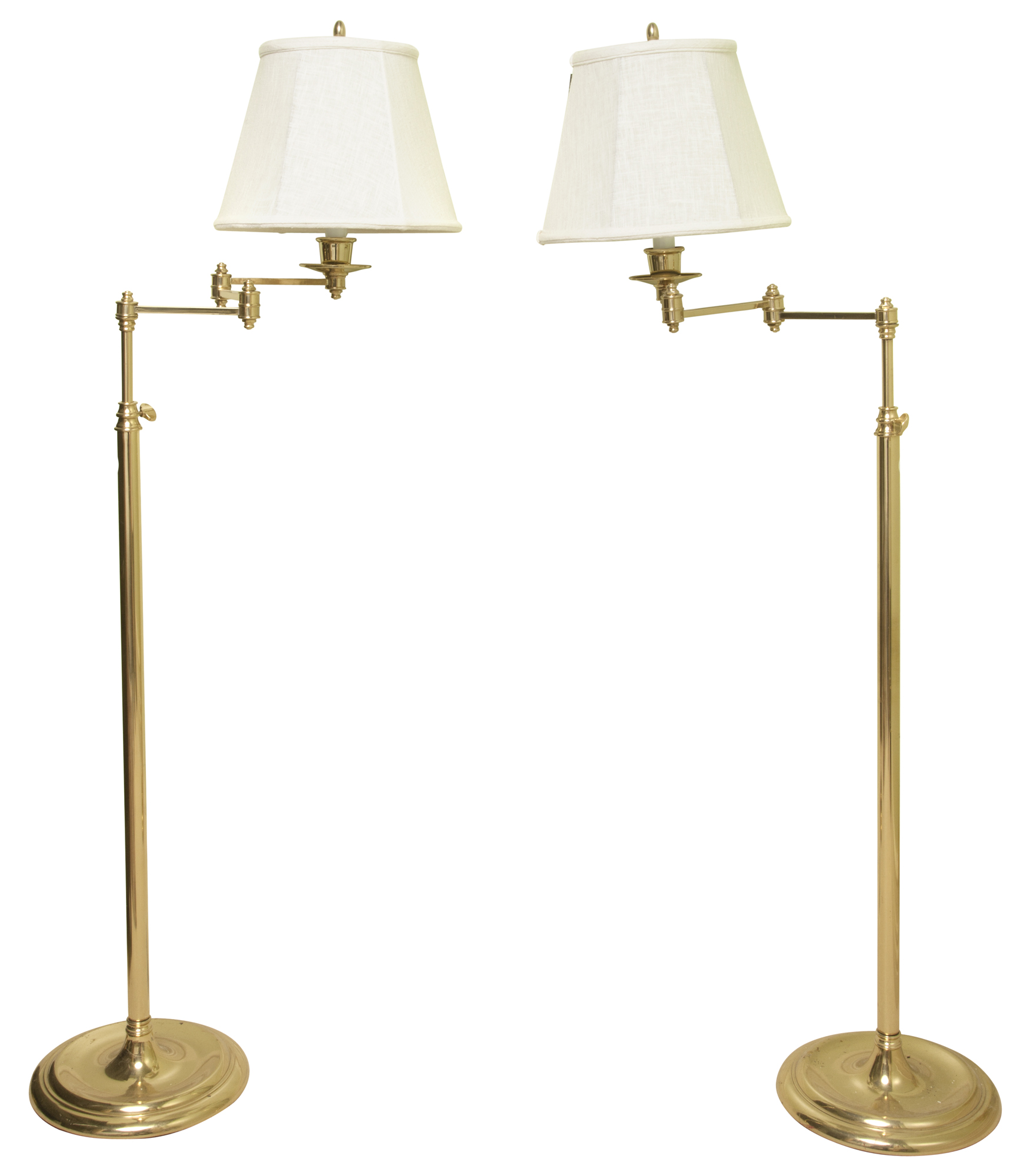 Lot image - Pair of Brass Adjustable Swing-Arm Floor Lamps