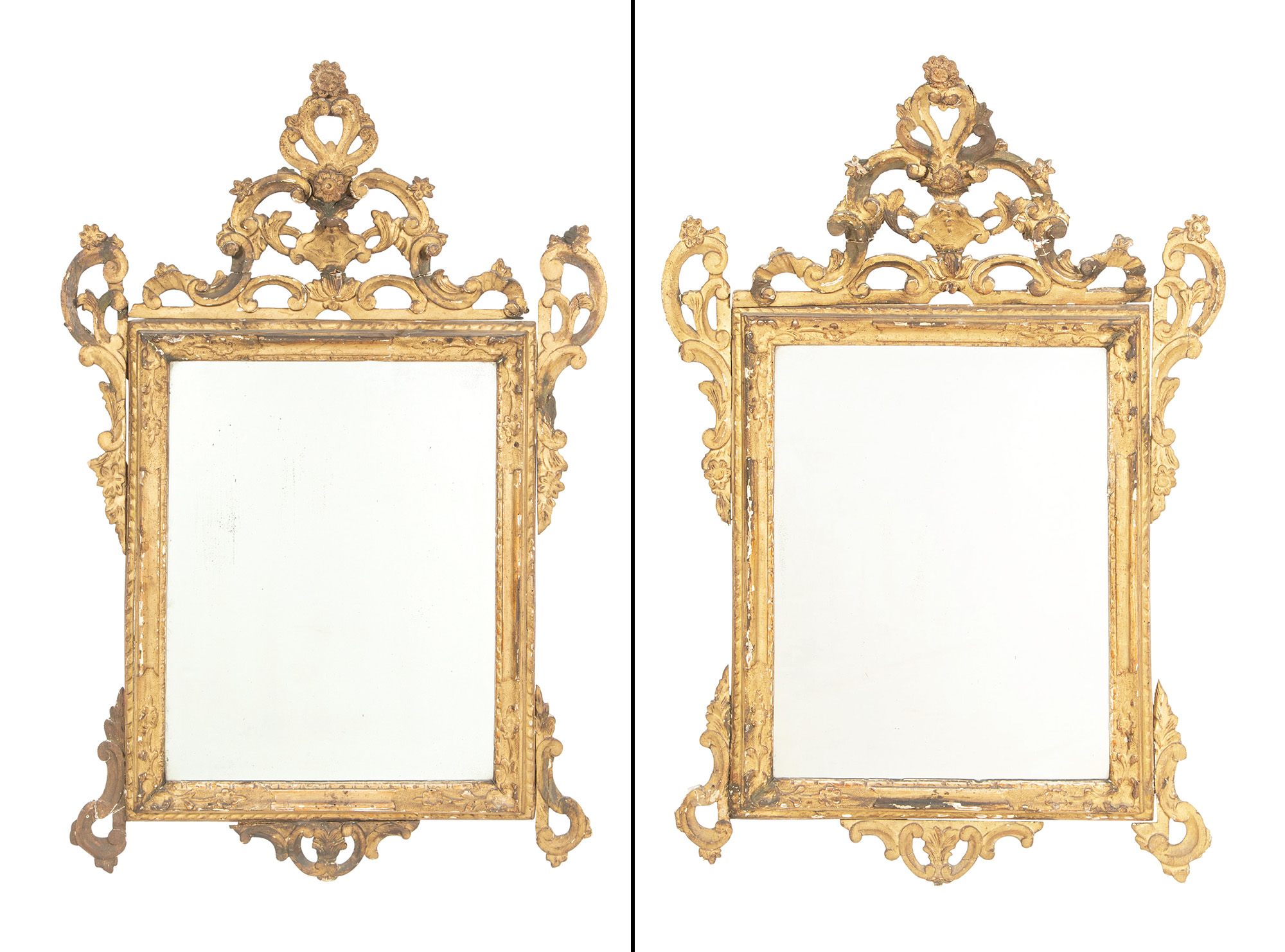 Lot image - Pair of Italian Rococo Giltwood Mirrors