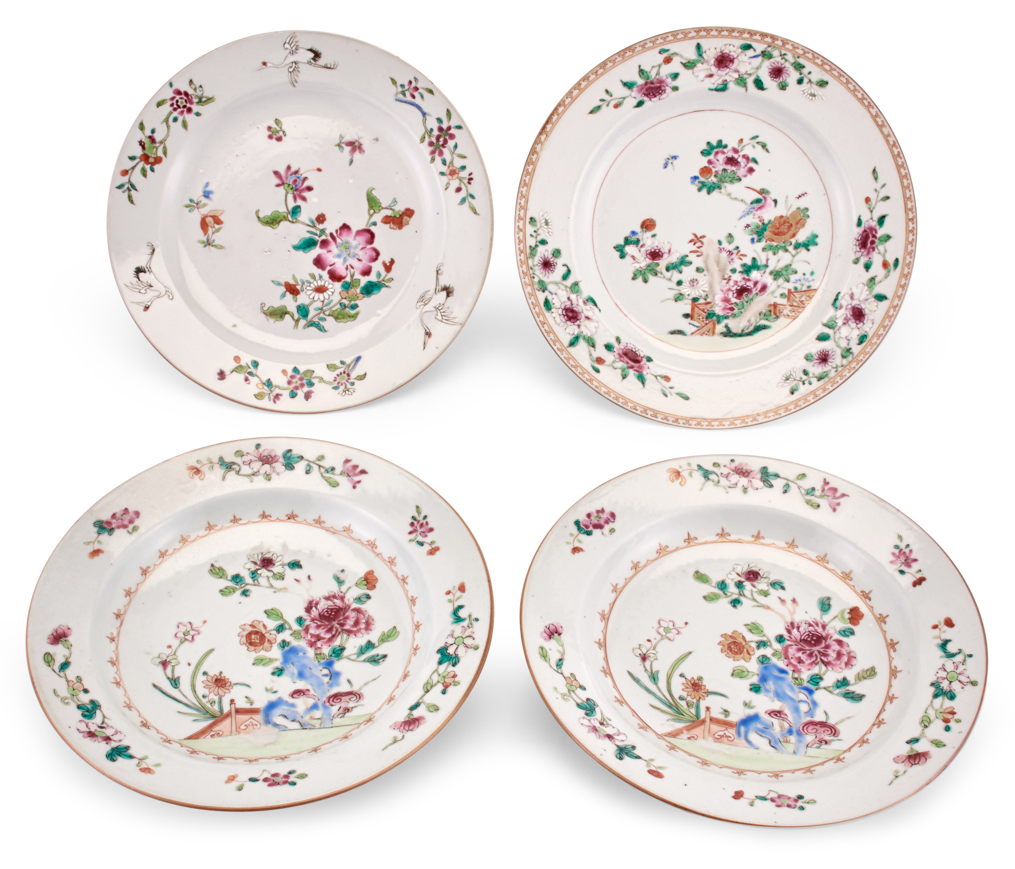 Lot image - Four Chinese Export Enameled Porcelain Plates