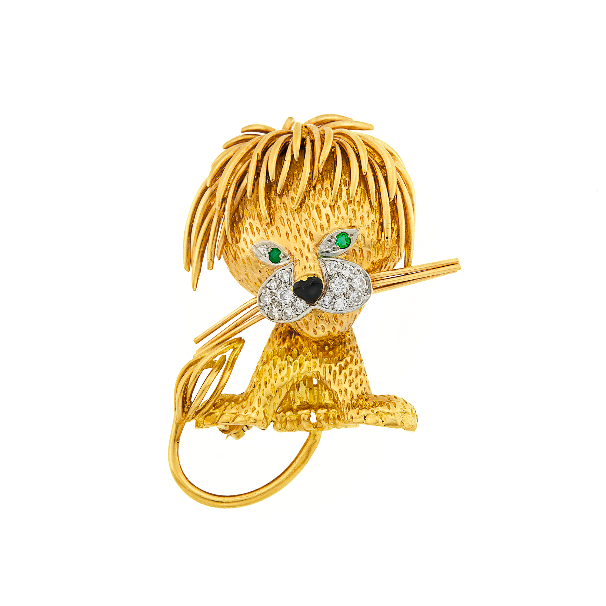 Lot image - Gold, Platinum, Diamond, Emerald and Black Enamel Lion Cub Brooch