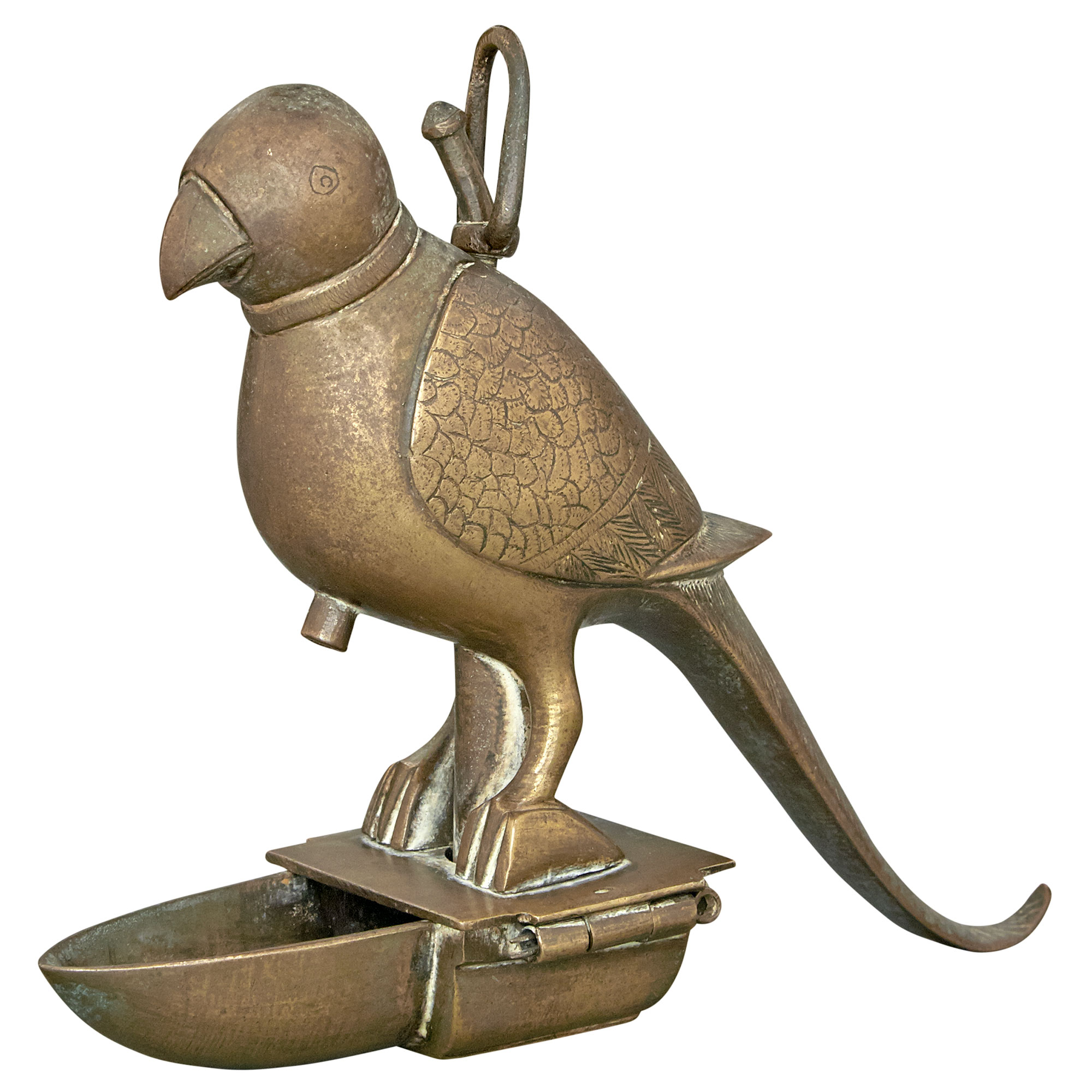 Lot image - Indian Mughal Style Brass Parrot-Form Oil Lamp