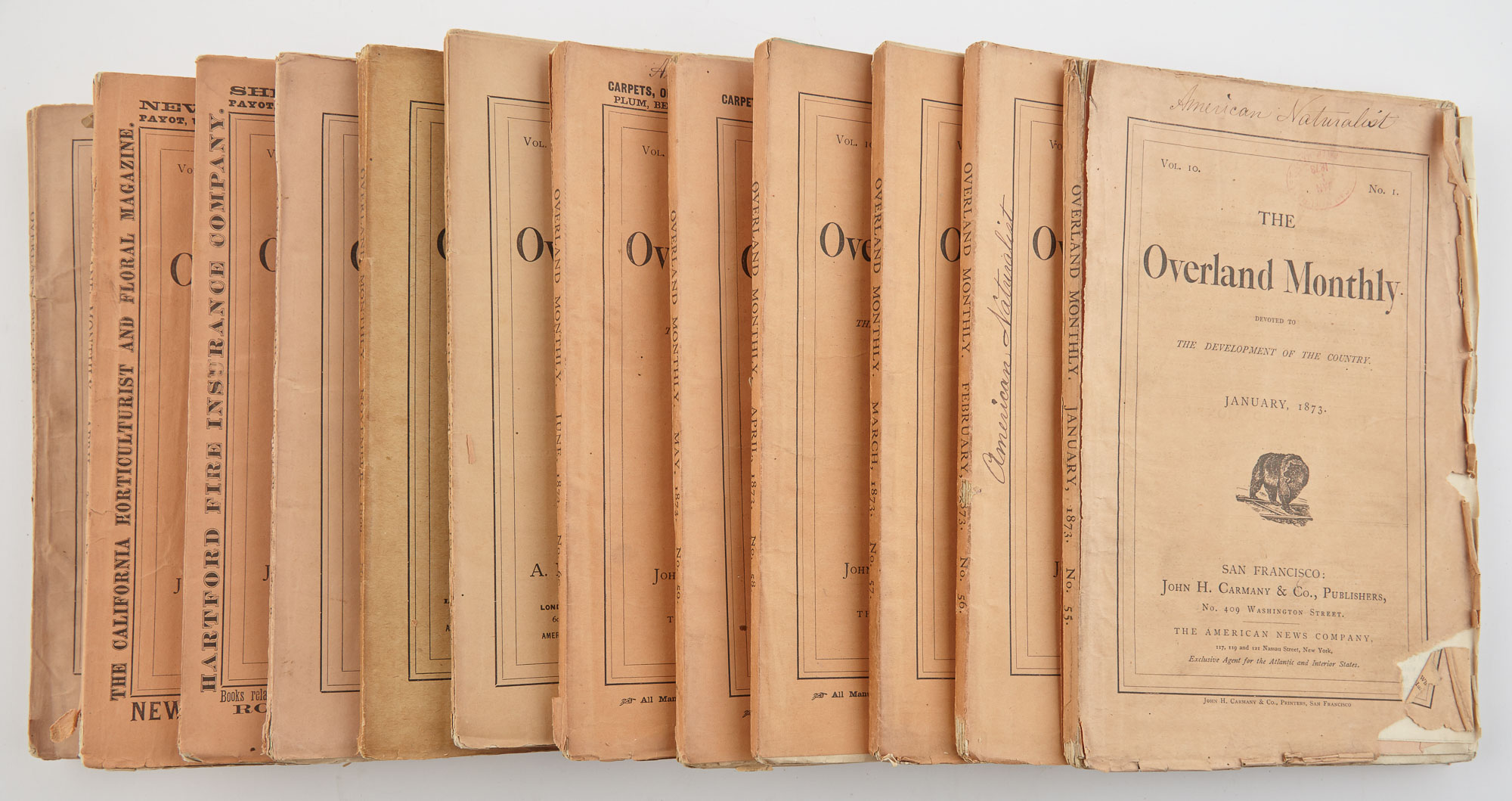 Lot image - [CALIFORNIA - PERIODICAL]  Twelve issues of The Overland Monthly.