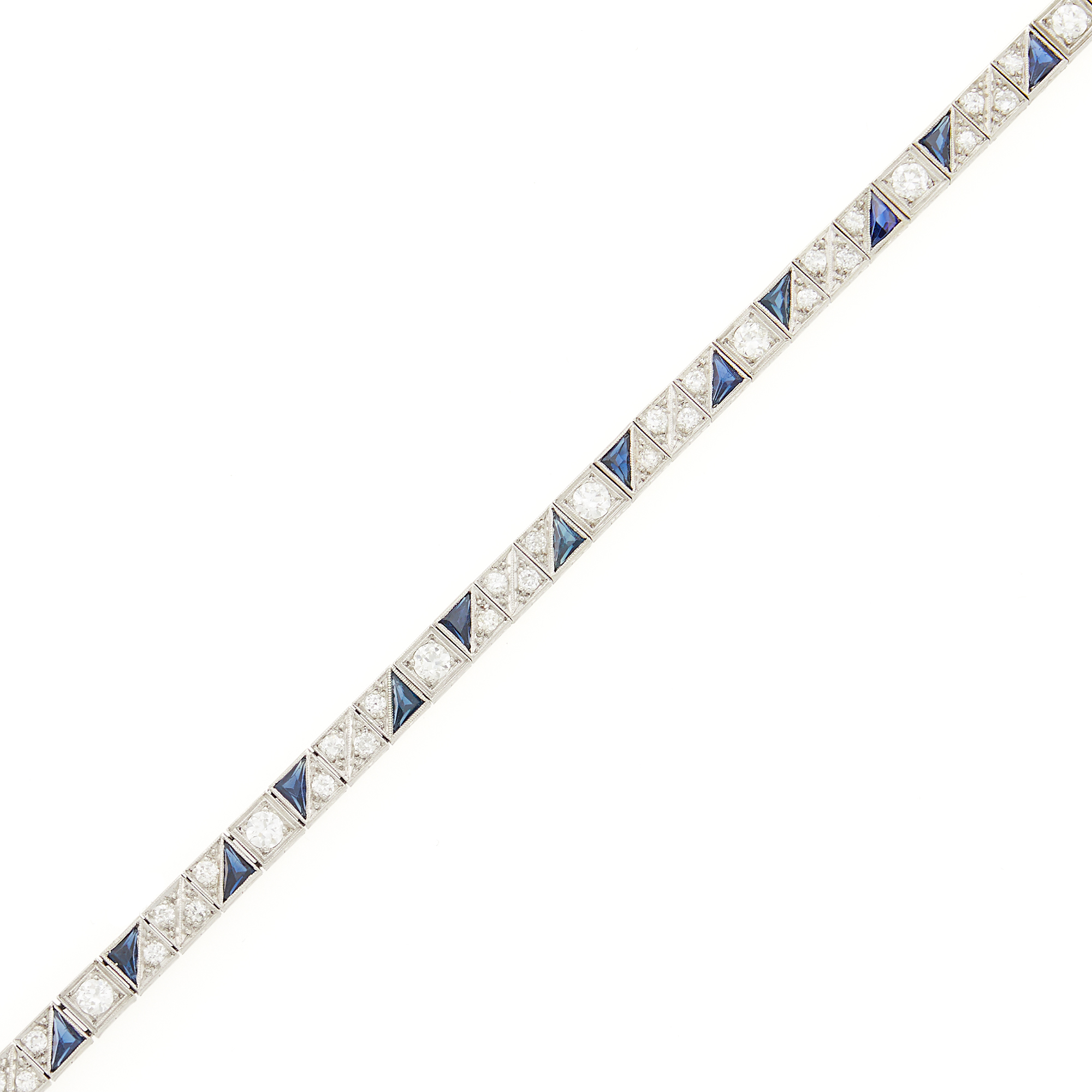 Lot image - Platinum, Diamond and Synthetic Sapphire Bracelet