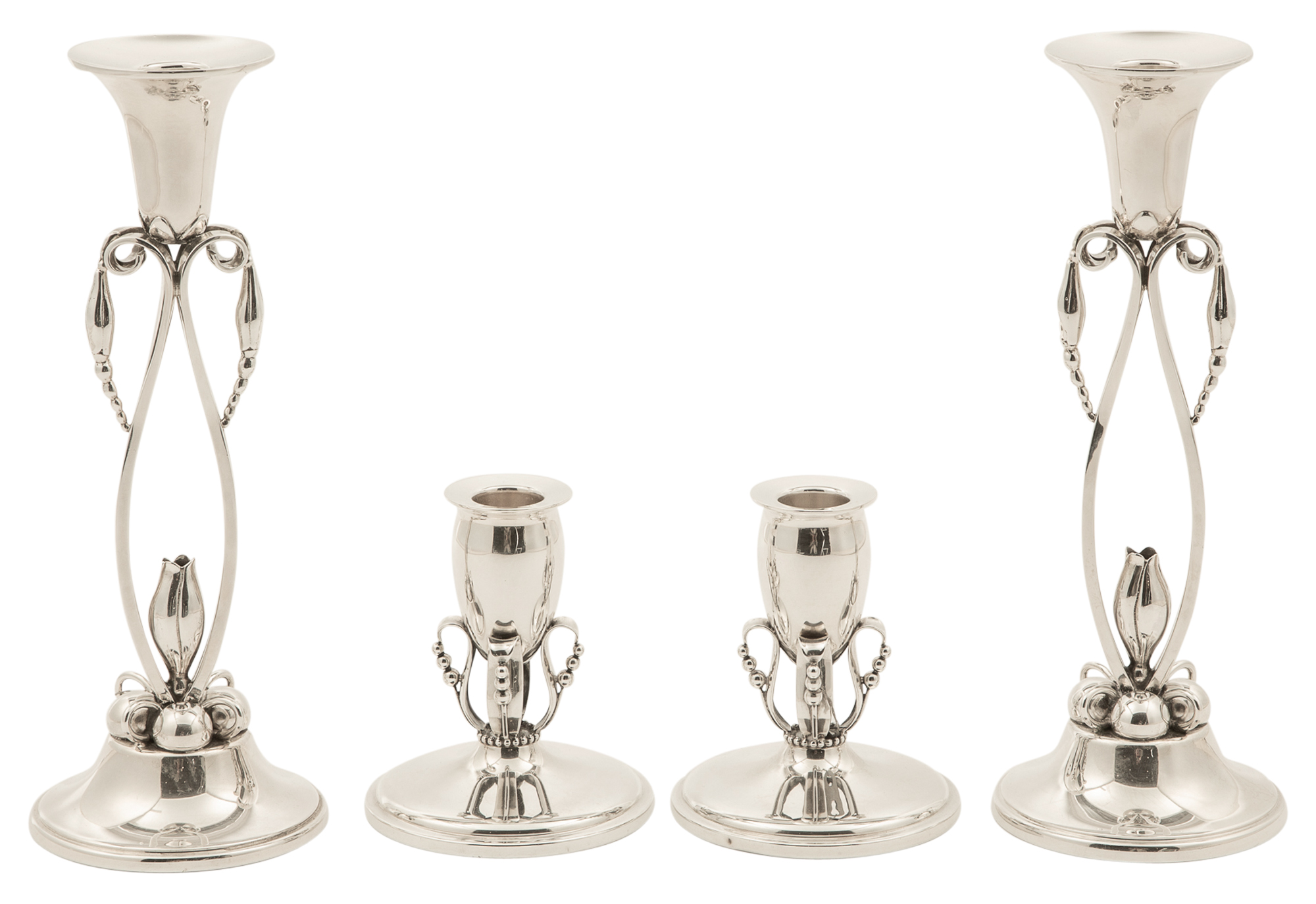 Lot image - Two Pair of American Sterling Silver Jensen-Style Candlesticks