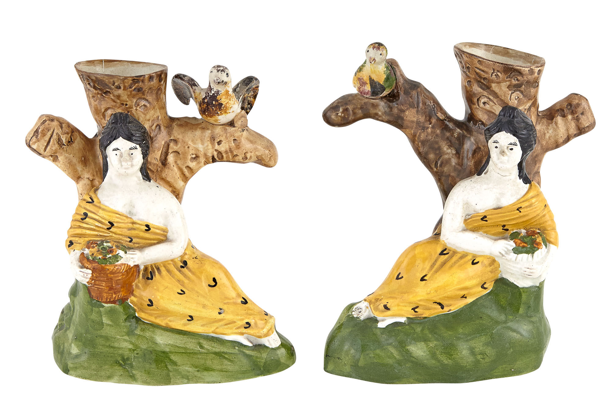 Lot image - Pair of Staffordshire Pottery Spill Vases