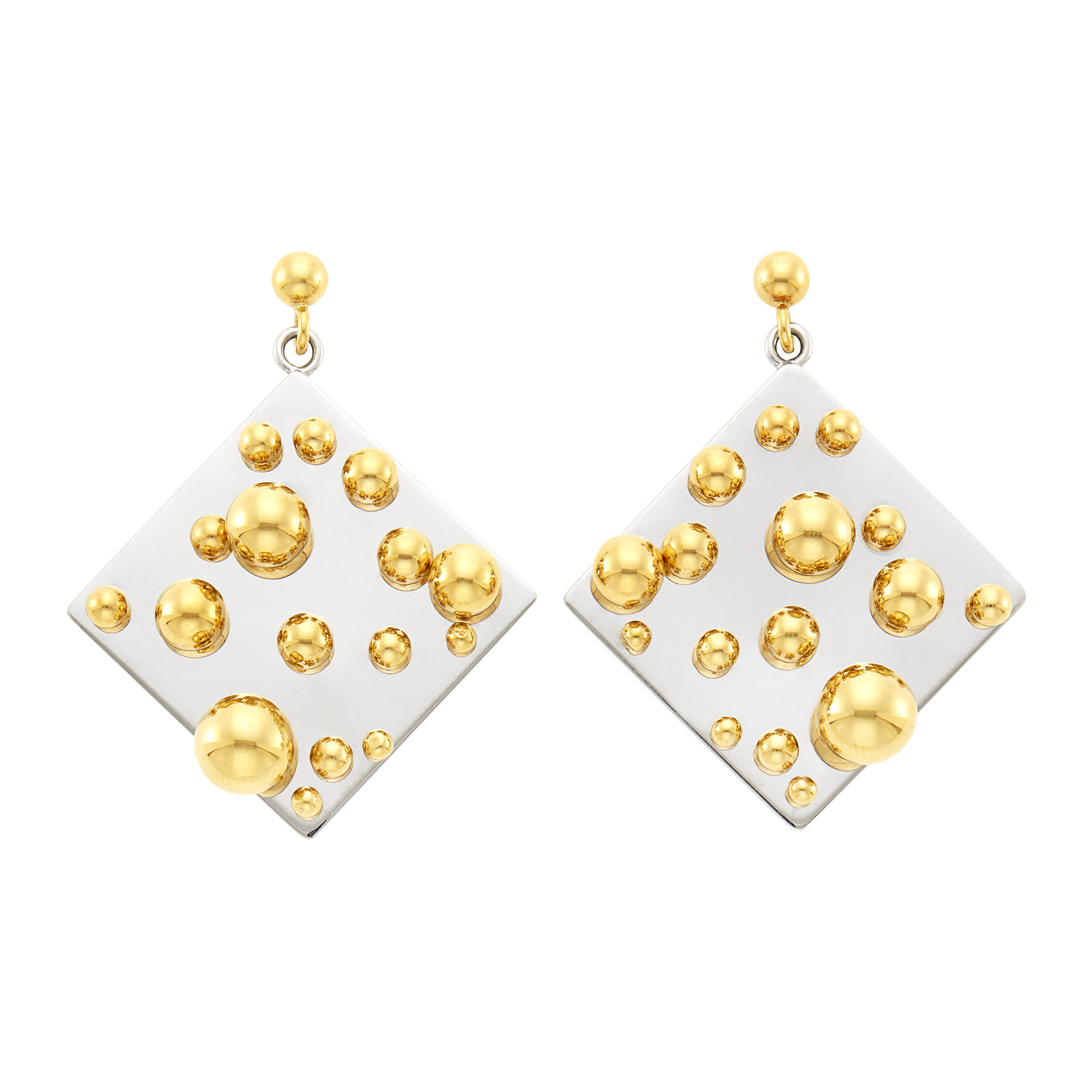 Lot image - Pol Bury Pair of Two-Color Gold Kinetic Pendant-Earrings