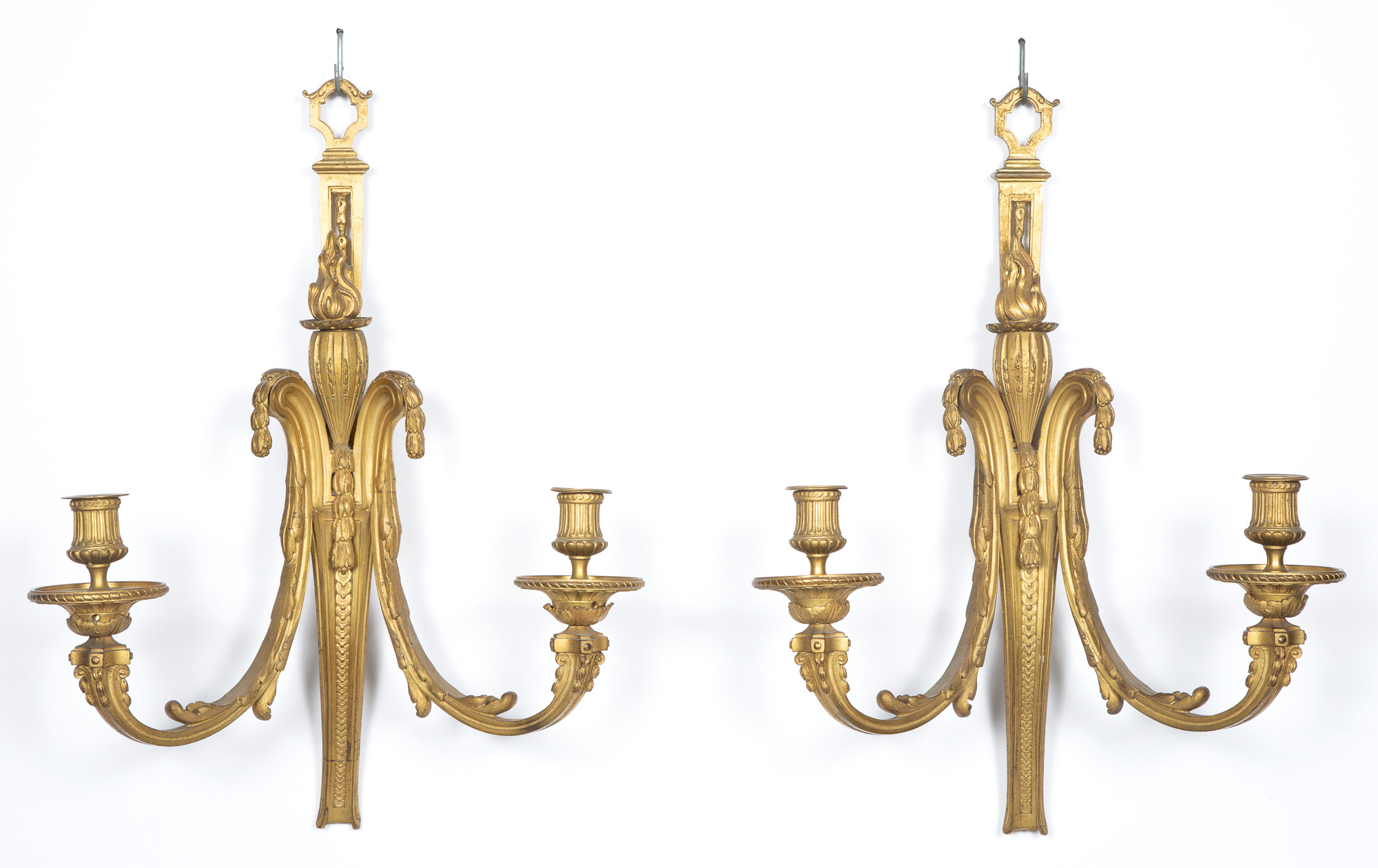 Lot image - Pair of Louis XVI Style Gilt-Bronze Two-Light Sconces