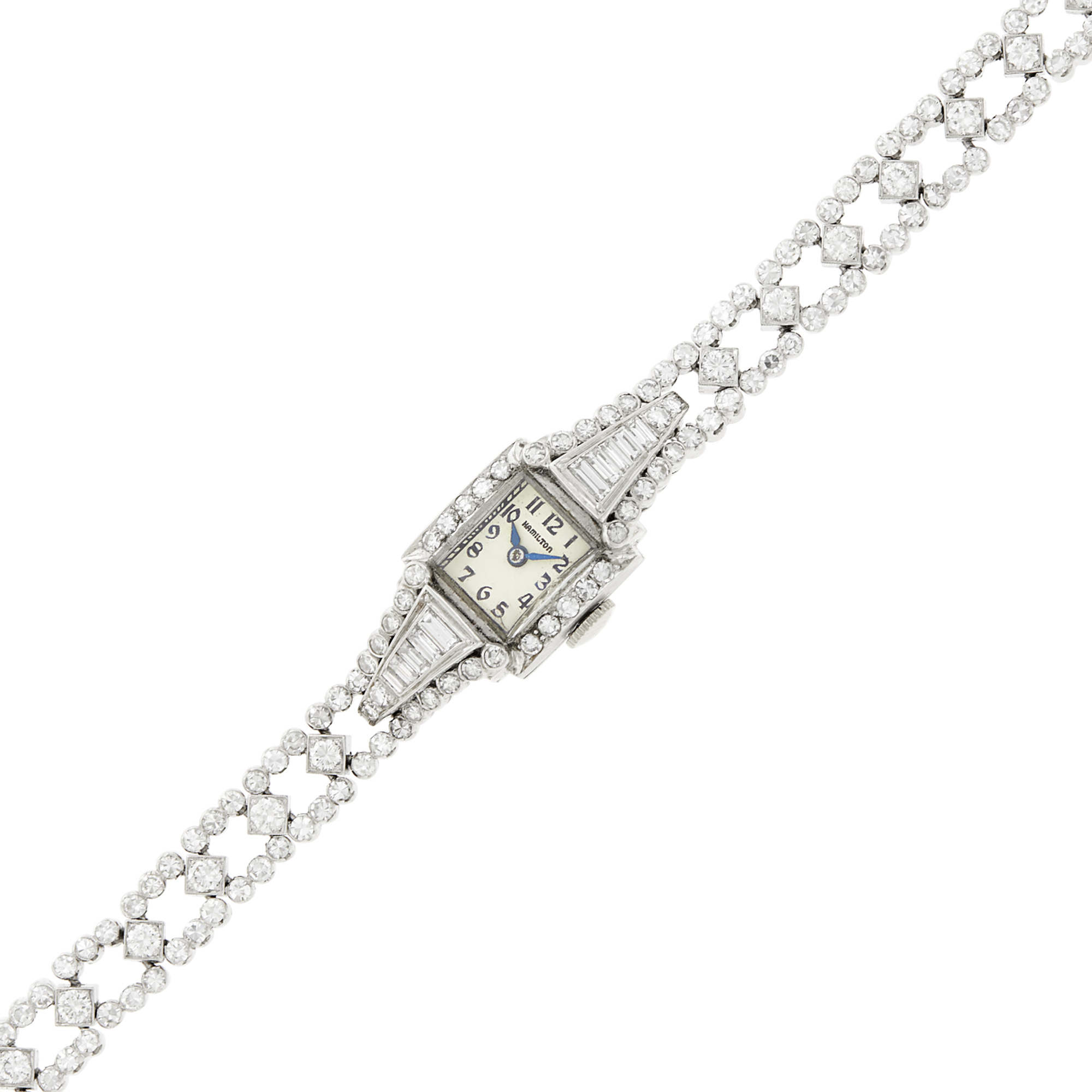 Lot image - Platinum and Diamond Wristwatch