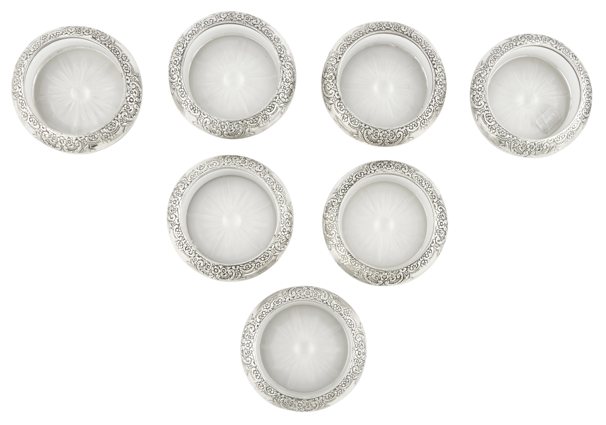 Lot image - Set of Six Frank M. Whiting Sterling Silver and Glass Drink Coasters