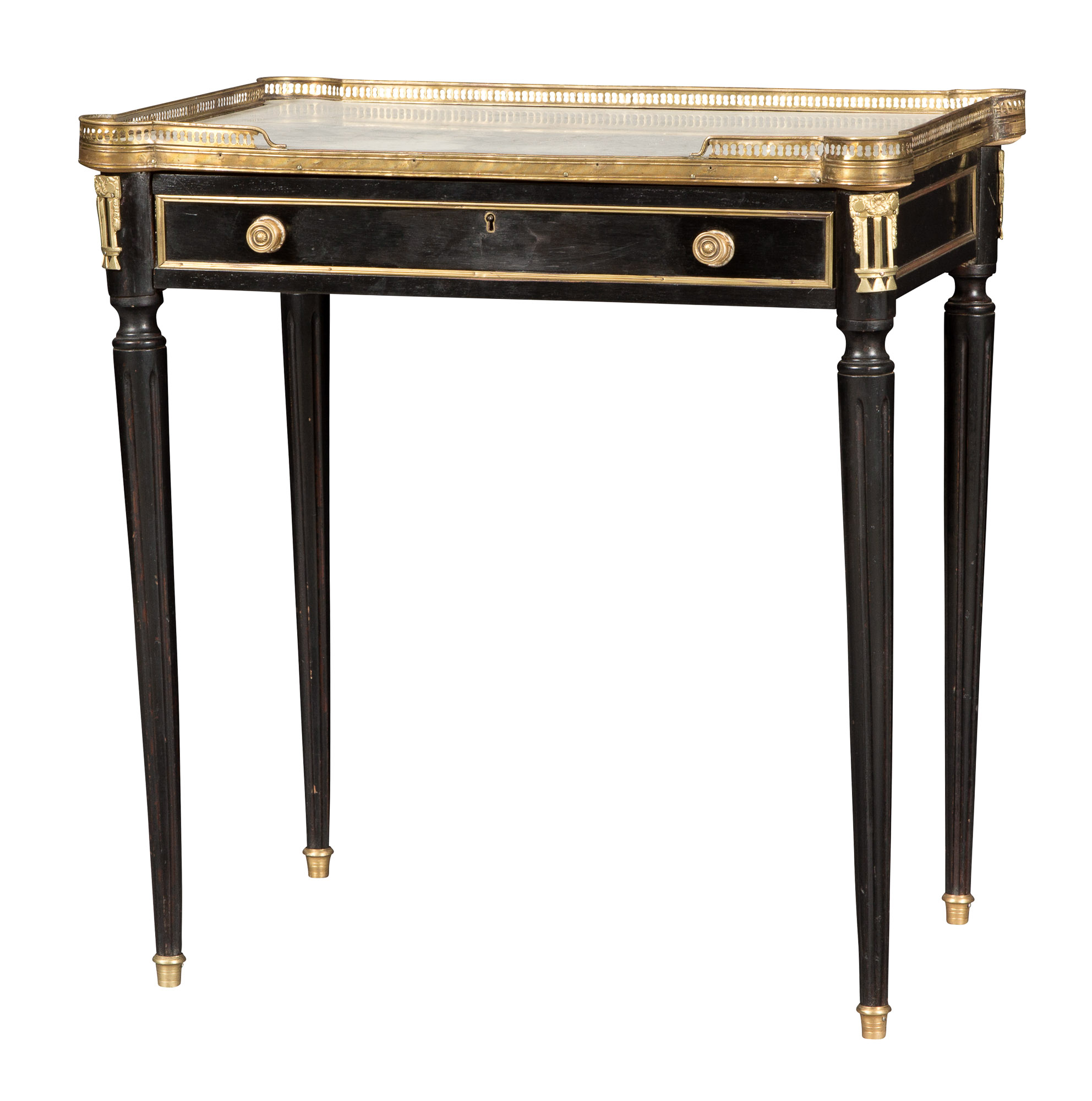 Lot image - Louis XVI Style Black-Painted and Metal-Mounted Marble Table