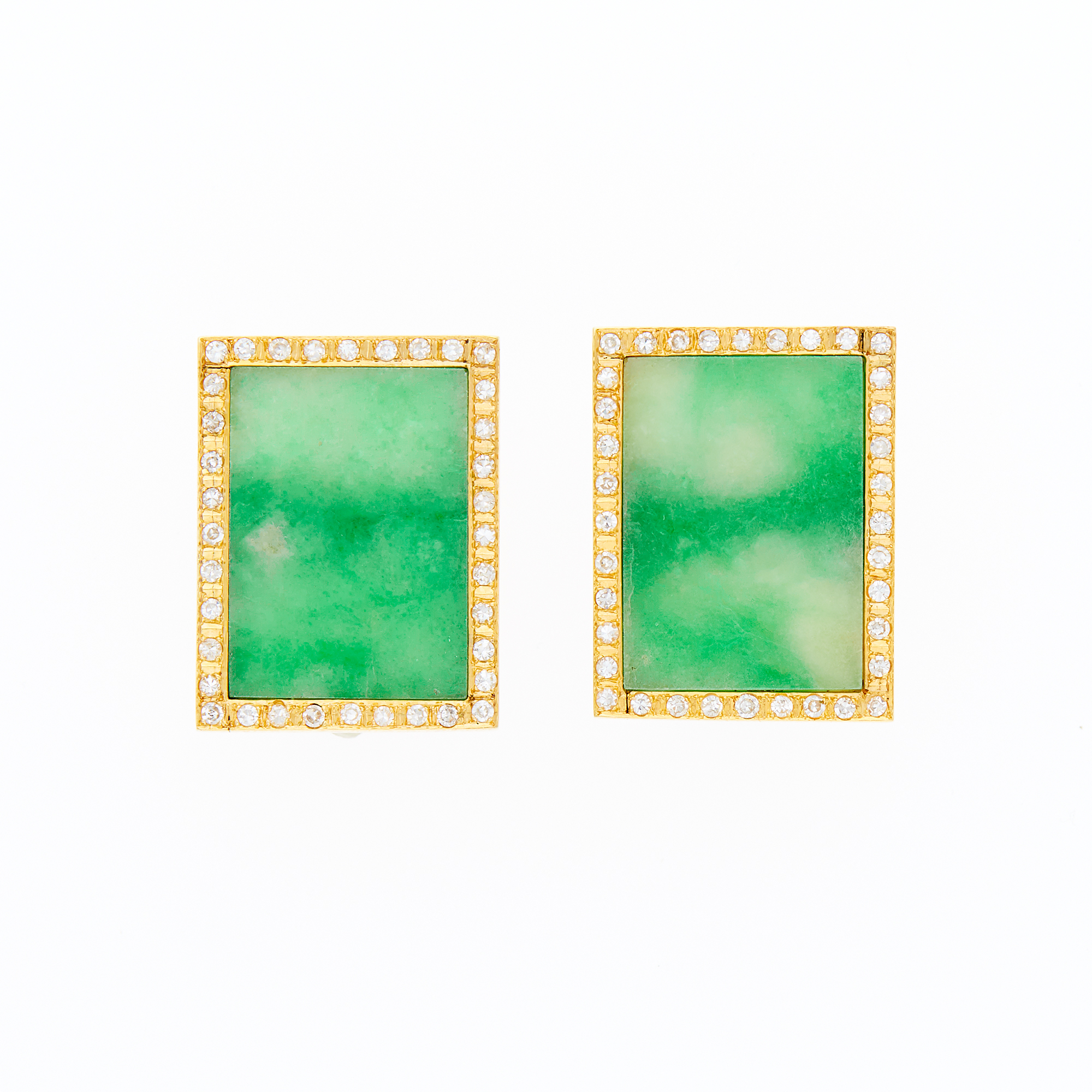 Lot image - Pair of Gold, Jade and Diamond Earrings