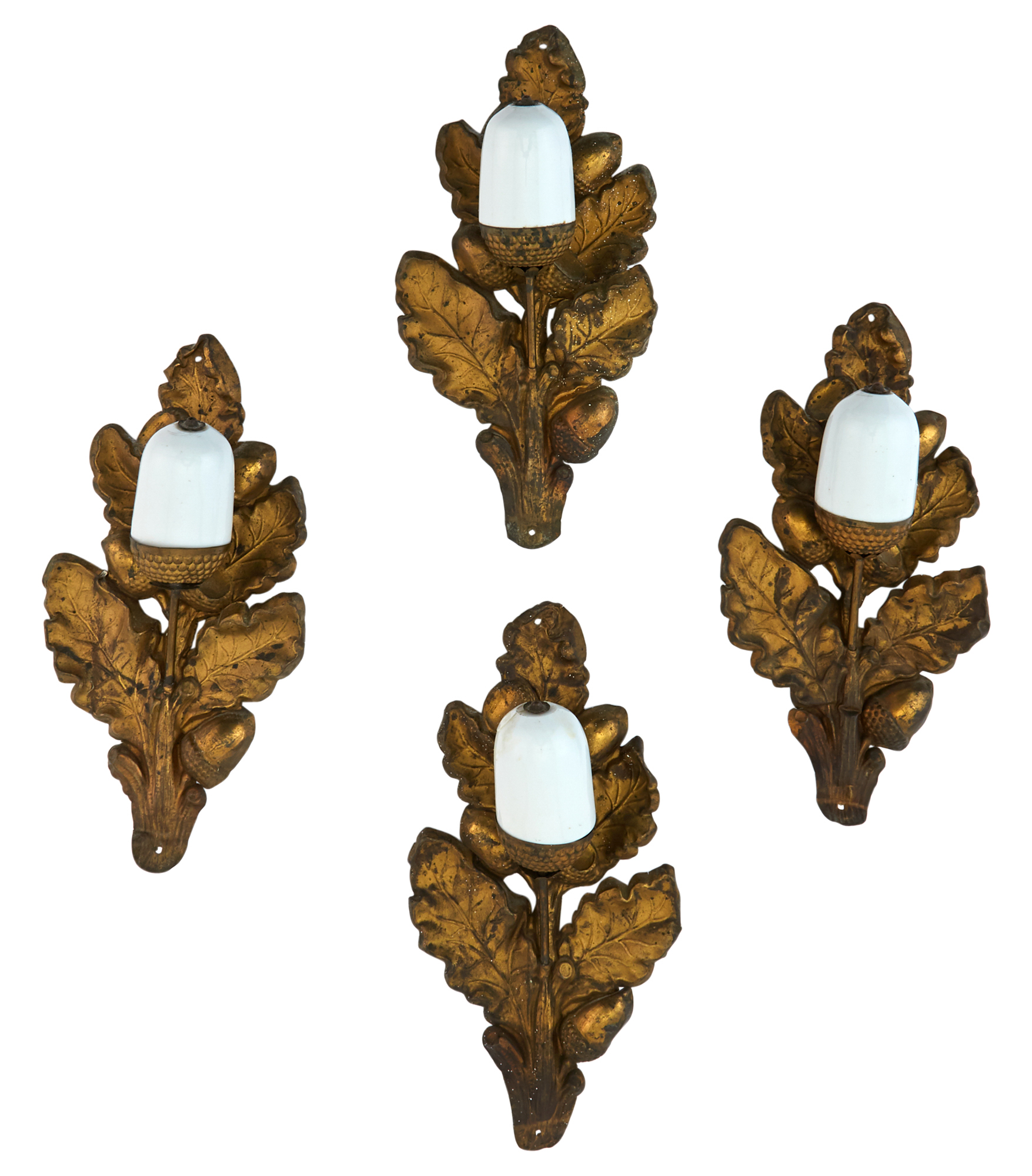 Lot image - Pair of Pressed Brass and Glass Sconces