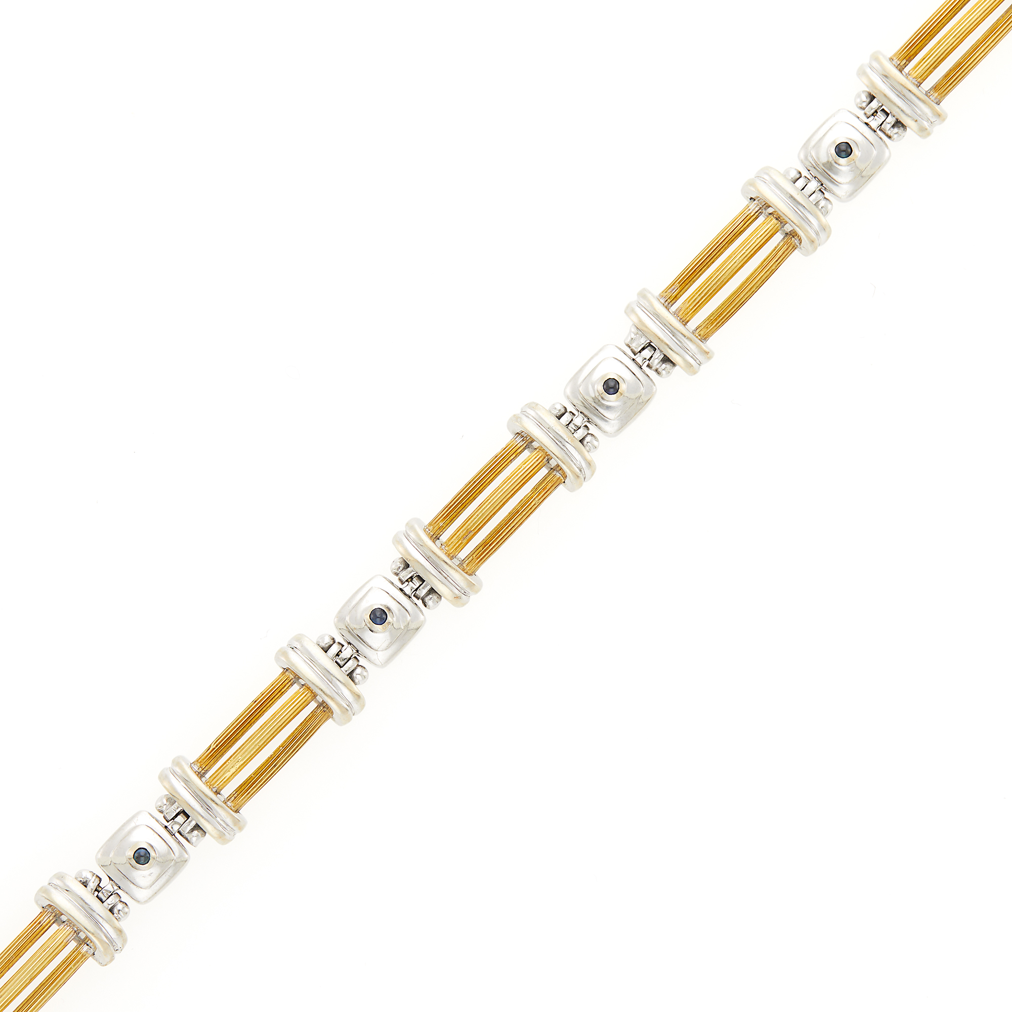 Lot image - Two-Color Gold and Cabochon Sapphire Bracelet