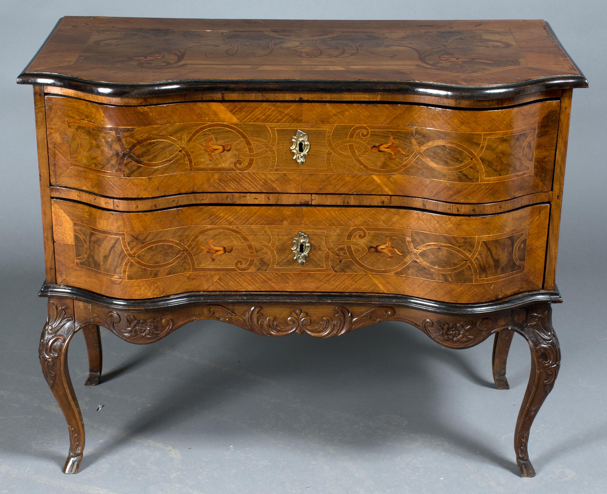 Lot image - Italian Rococo Style Walnut and Marquetry Commode