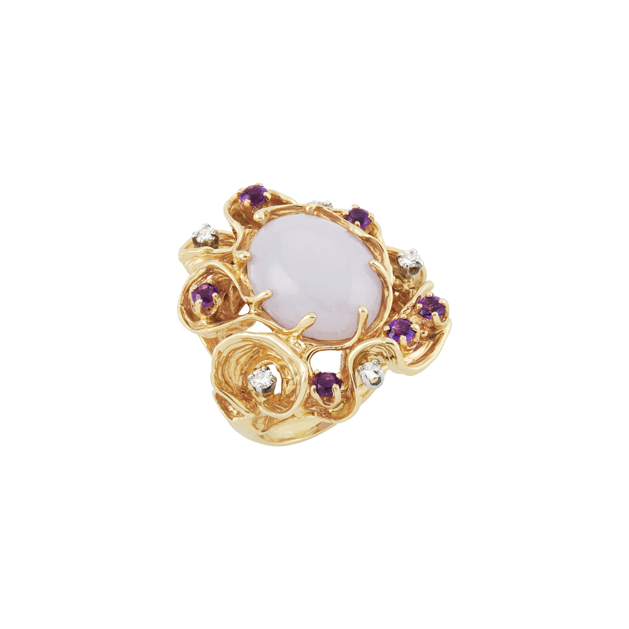 Lot image - Gold, Lavender Jade, Amethyst and Diamond Ring