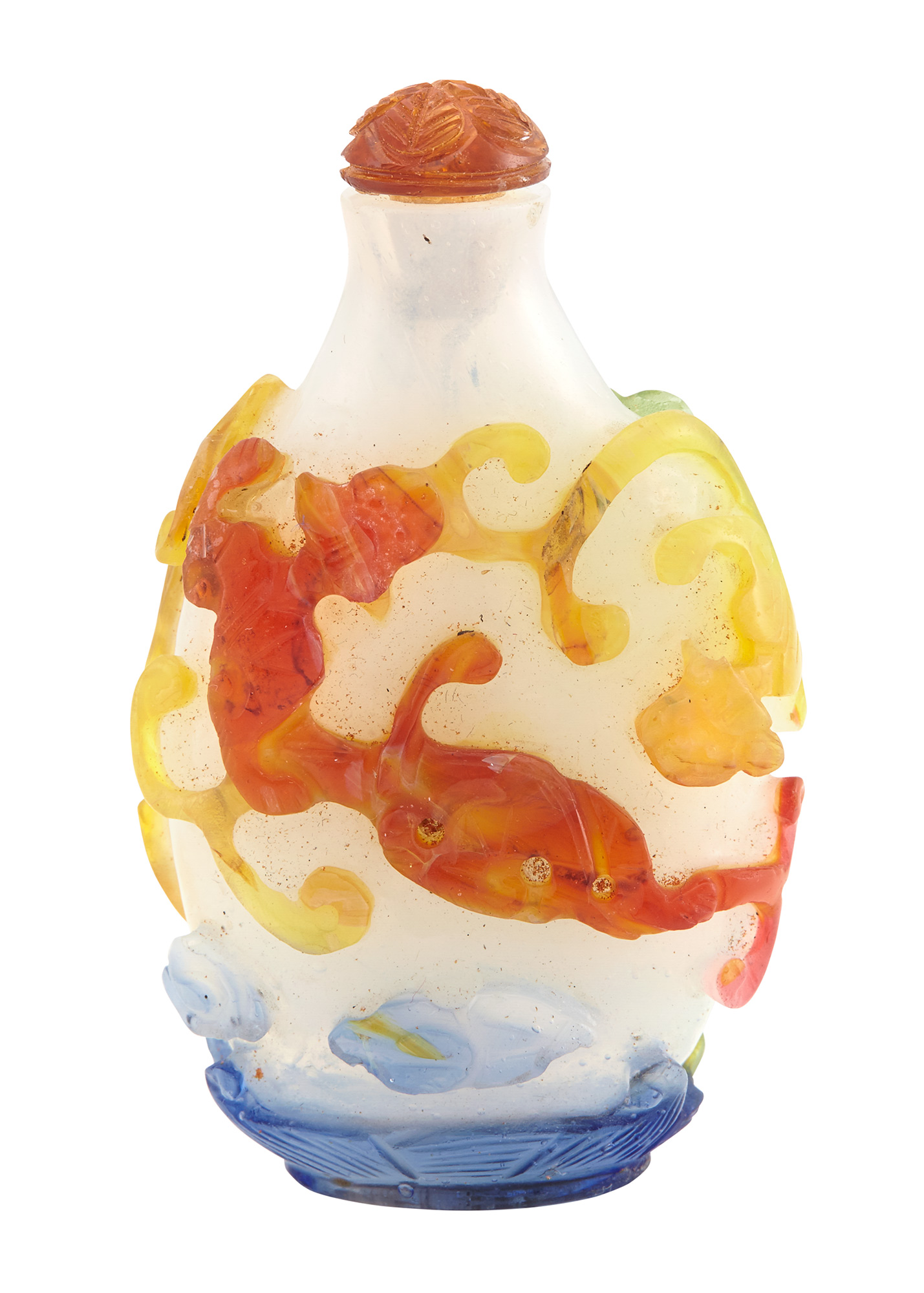 Lot image - Chinese Multi-Color Overlay Glass Snuff Bottle