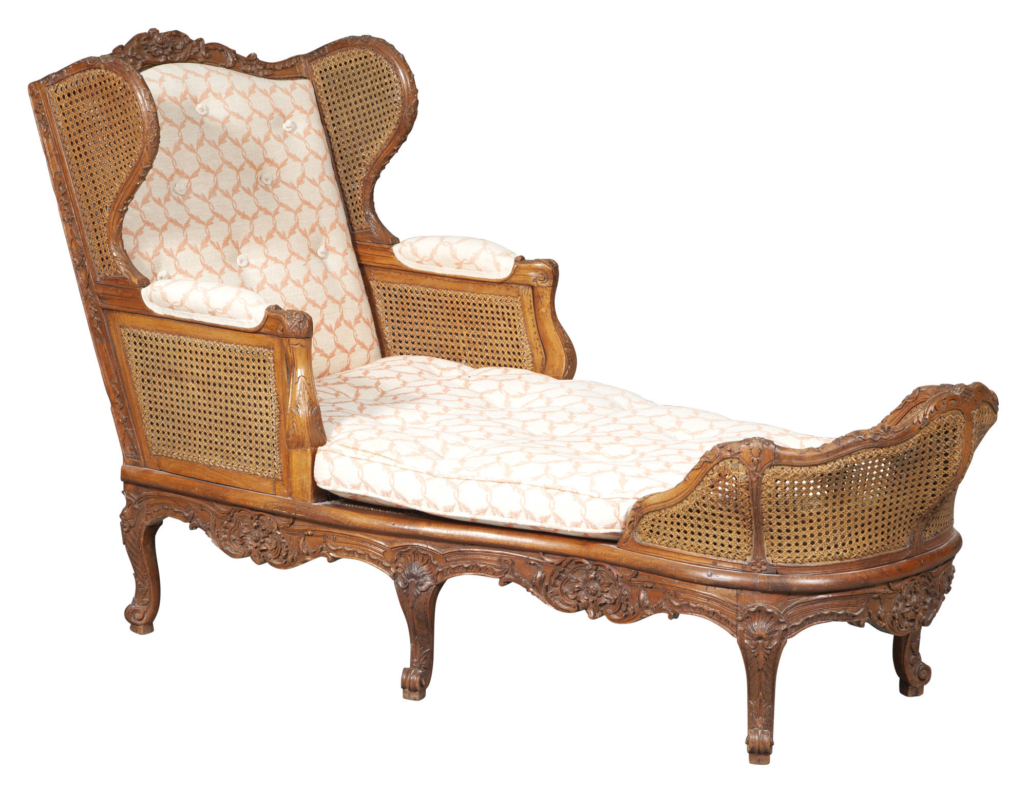 Lot image - Regence Style Carved Walnut and Caned Chaise Longue