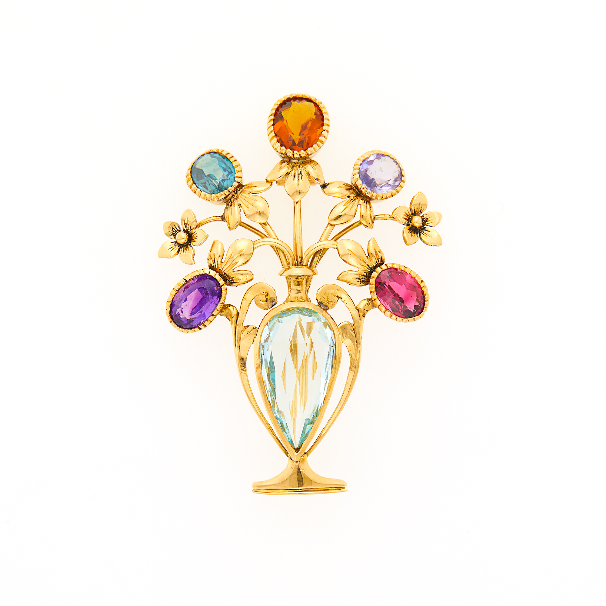 Lot image - Gold, Synthetic and Colored Stone Floral Brooch