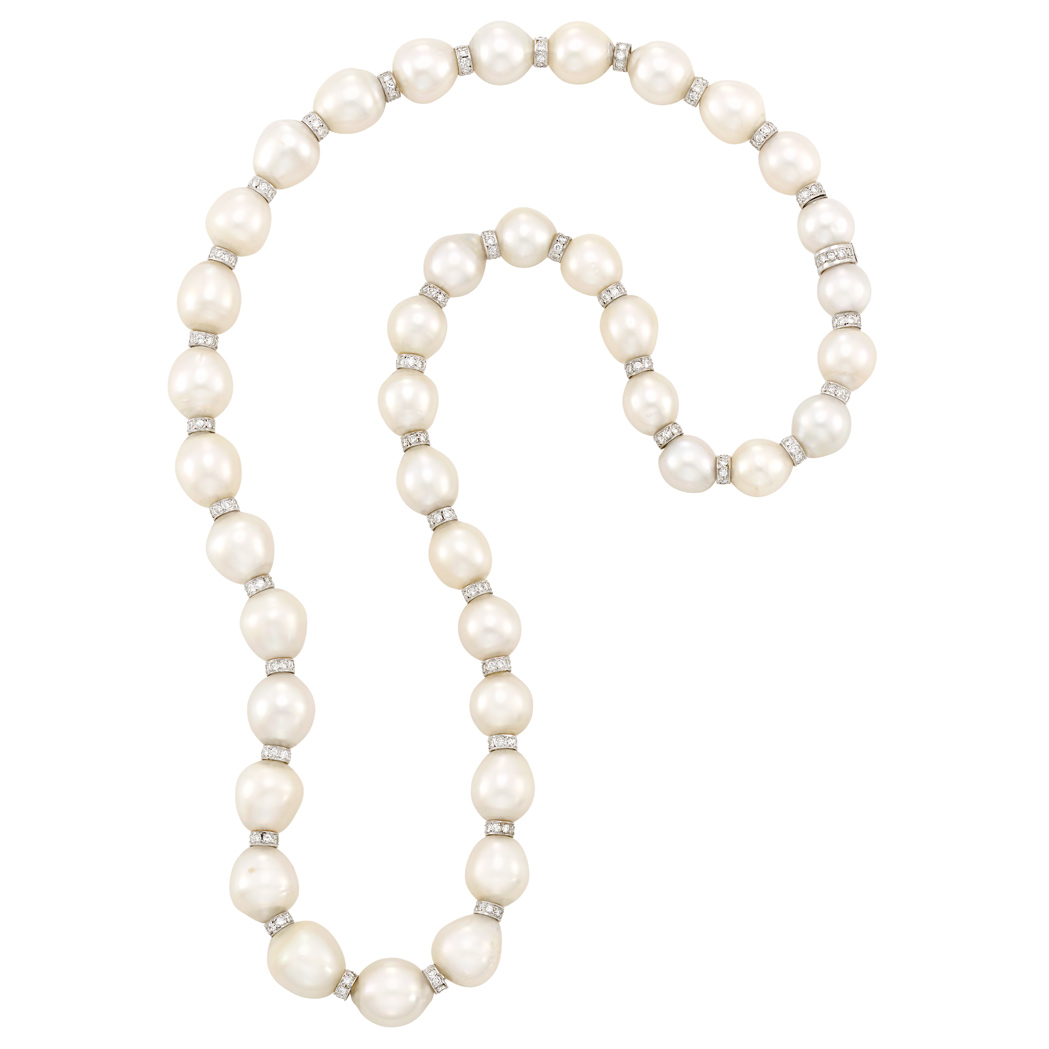 Lot image - White Gold, South Sea Cultured Pearl and Diamond Necklace