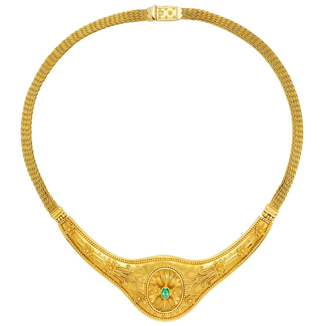 Lot image - High Karat Gold and Emerald Necklace