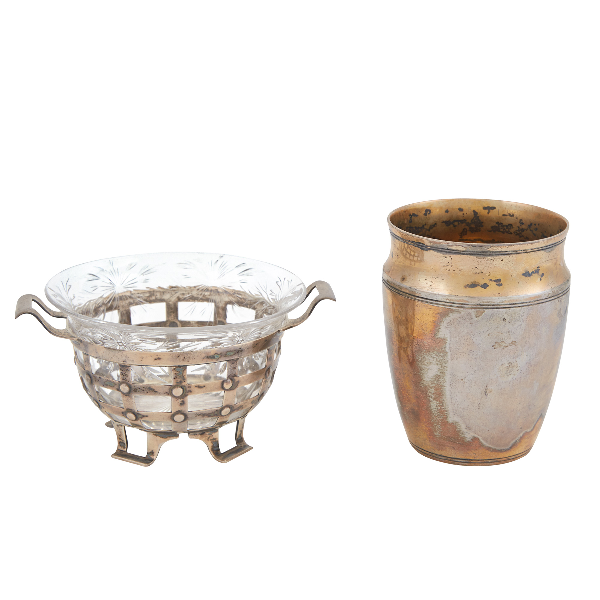 Lot image - Tiffany & Co. Makers Sterling Silver Cup; Together with a Sterling Silver Pierced Small Basket with Later Glass Liner