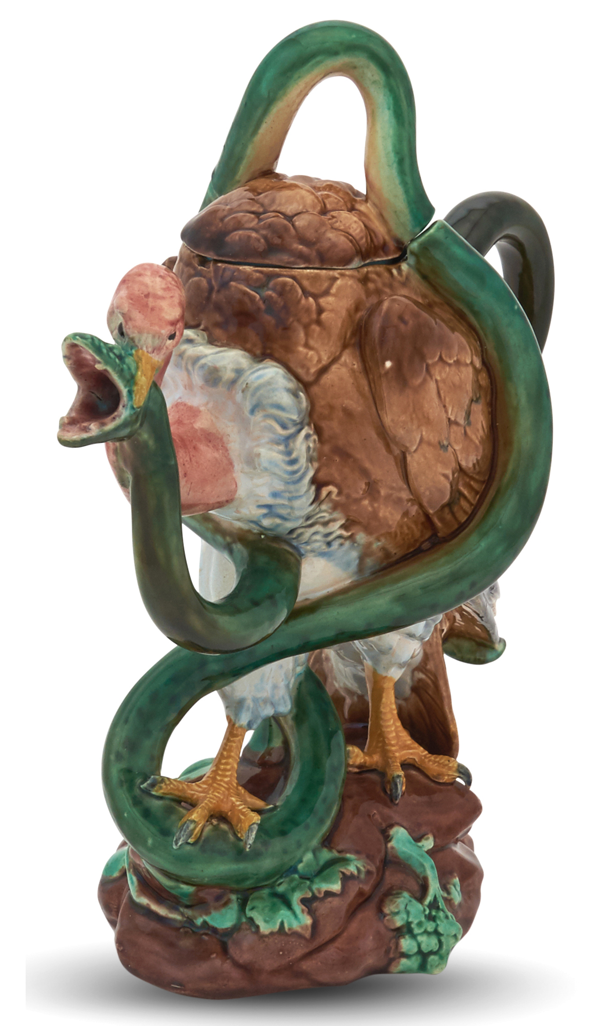 Lot image - Minton Majolica Vulture and Snake Teapot and Cover
