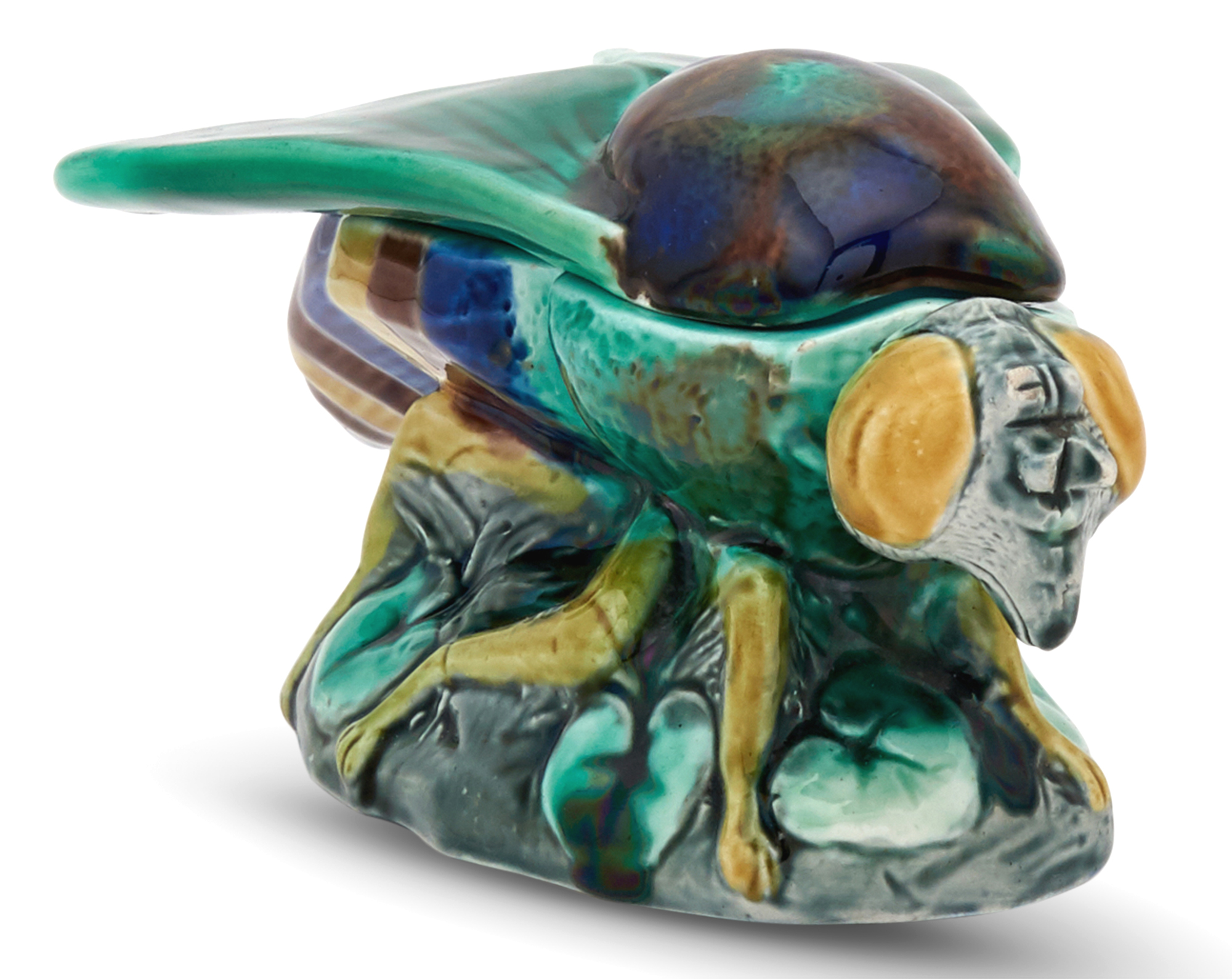 Lot image - Josiah Wedgwood & Sons Majolica Fly Match Striker and Cover