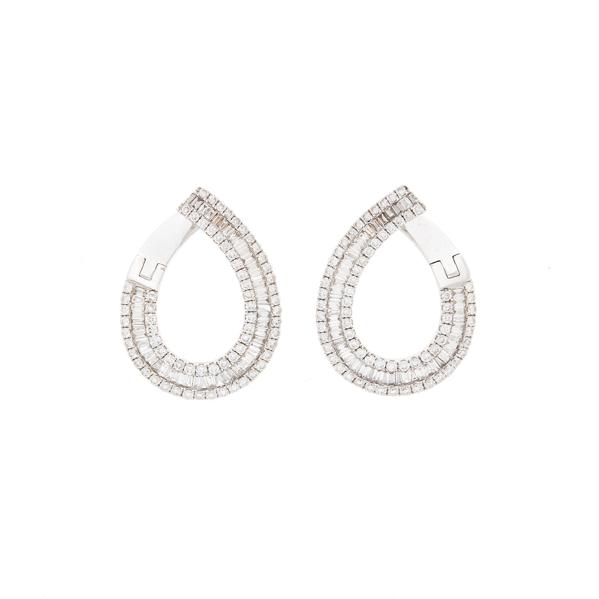 Lot image - Pair of White Gold and Diamond Hoop Earrings