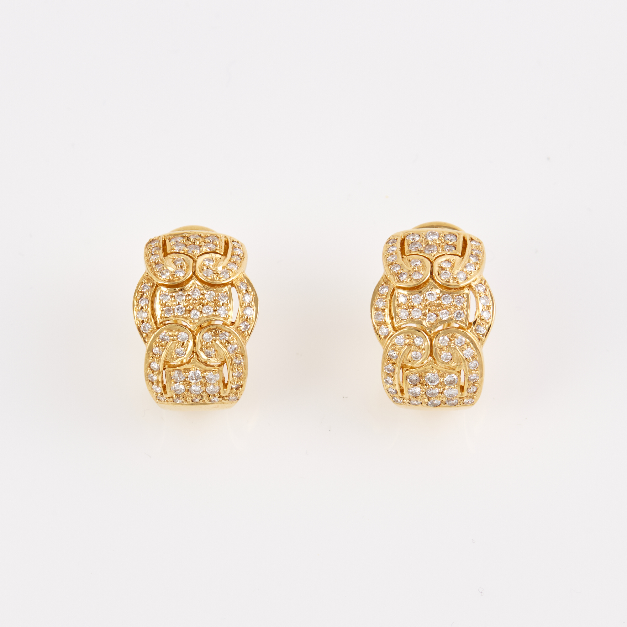 Lot image - Two Diamond Earrings, 126 diamonds about 0.75 ct., 18K 7 dwt.