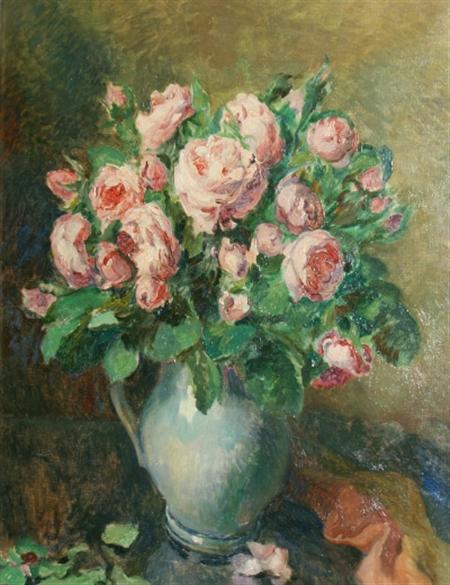 Lot image - Albert Pinot Belgian, 1875-1962 Still Life with Pink Roses