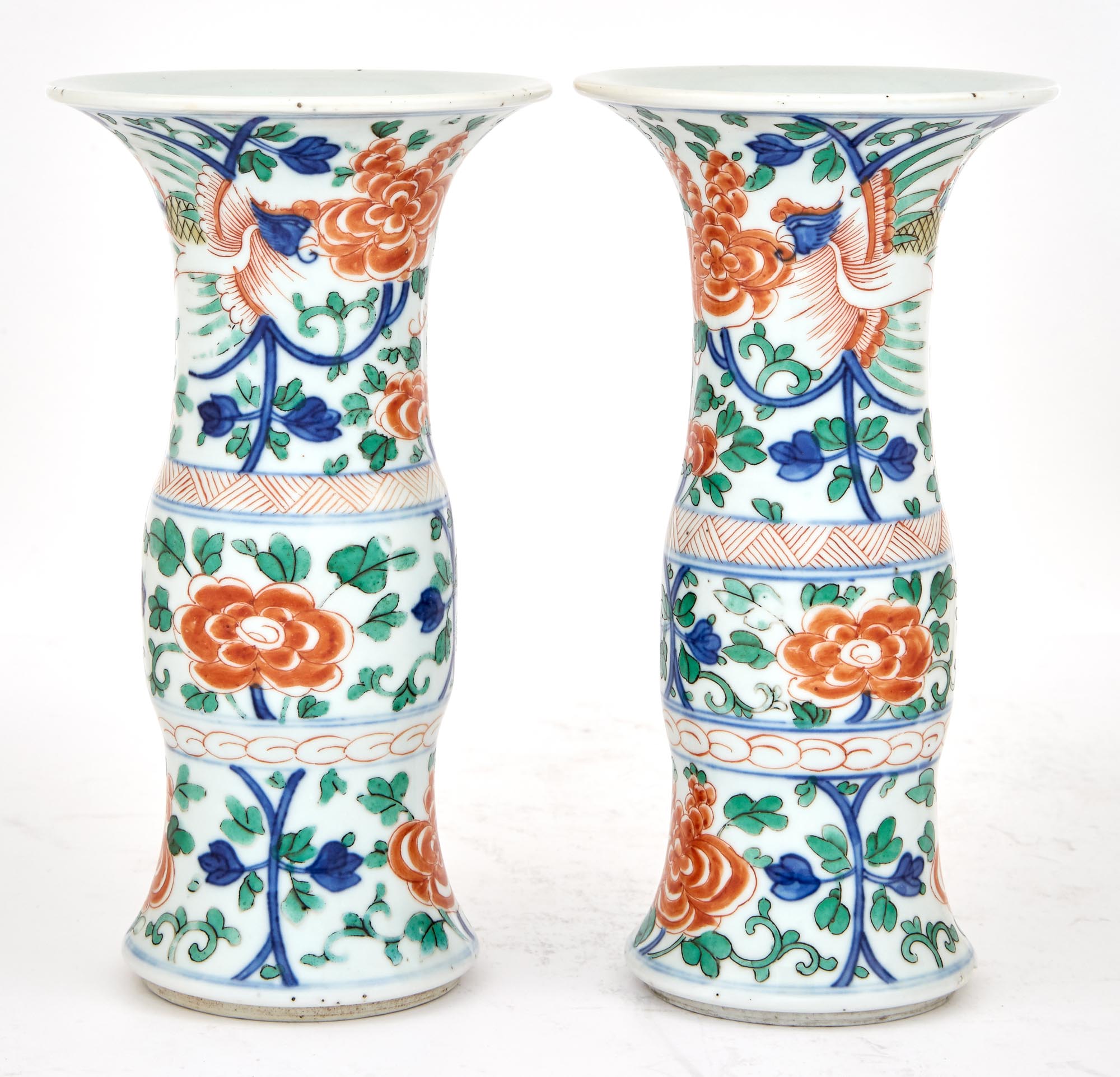 Lot image - Two Similar Chinese Enameled Porcelain Yen Yen Vases