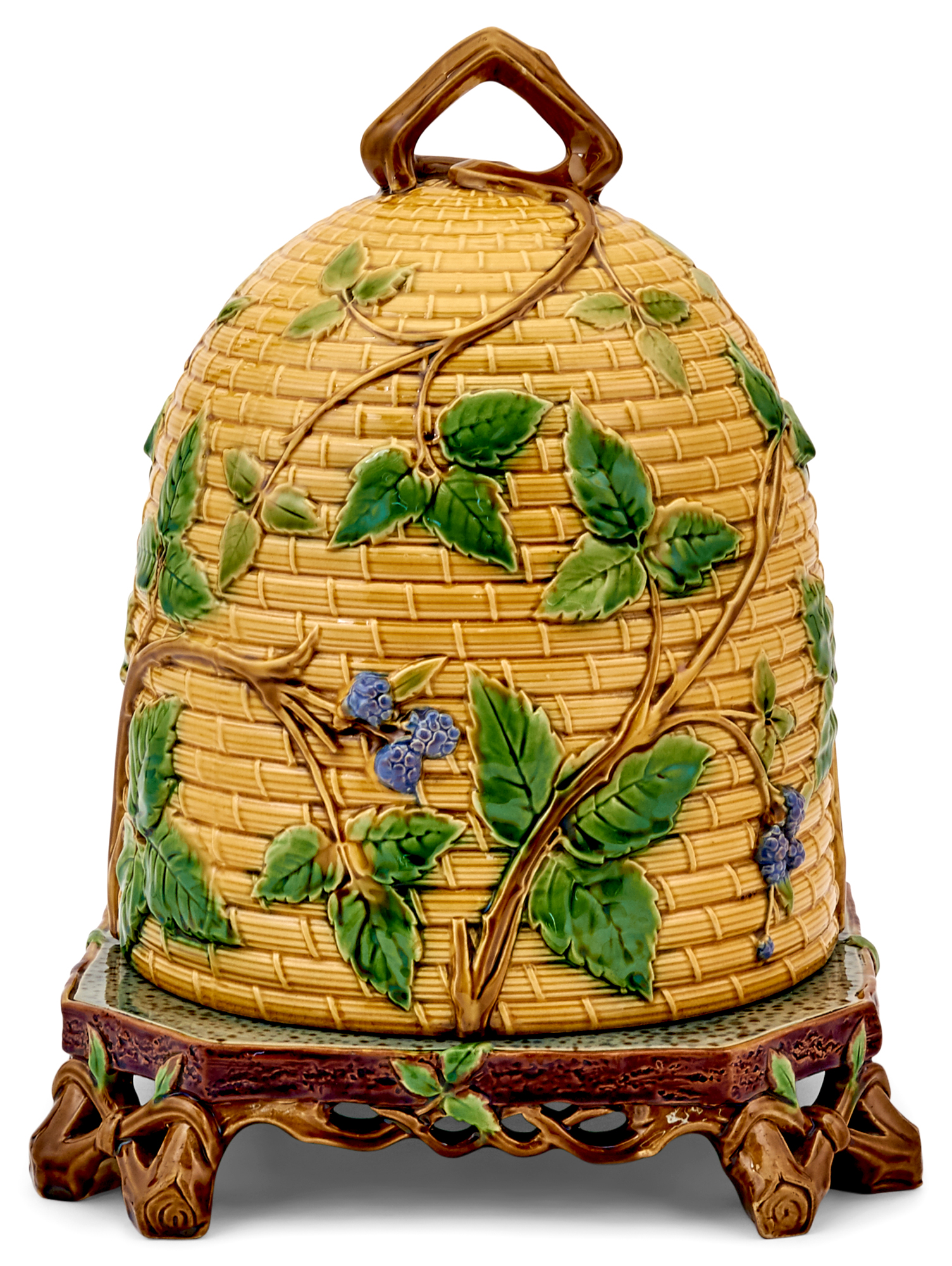 Lot image - Minton Majolica Beehive Cheese Dome and Stand