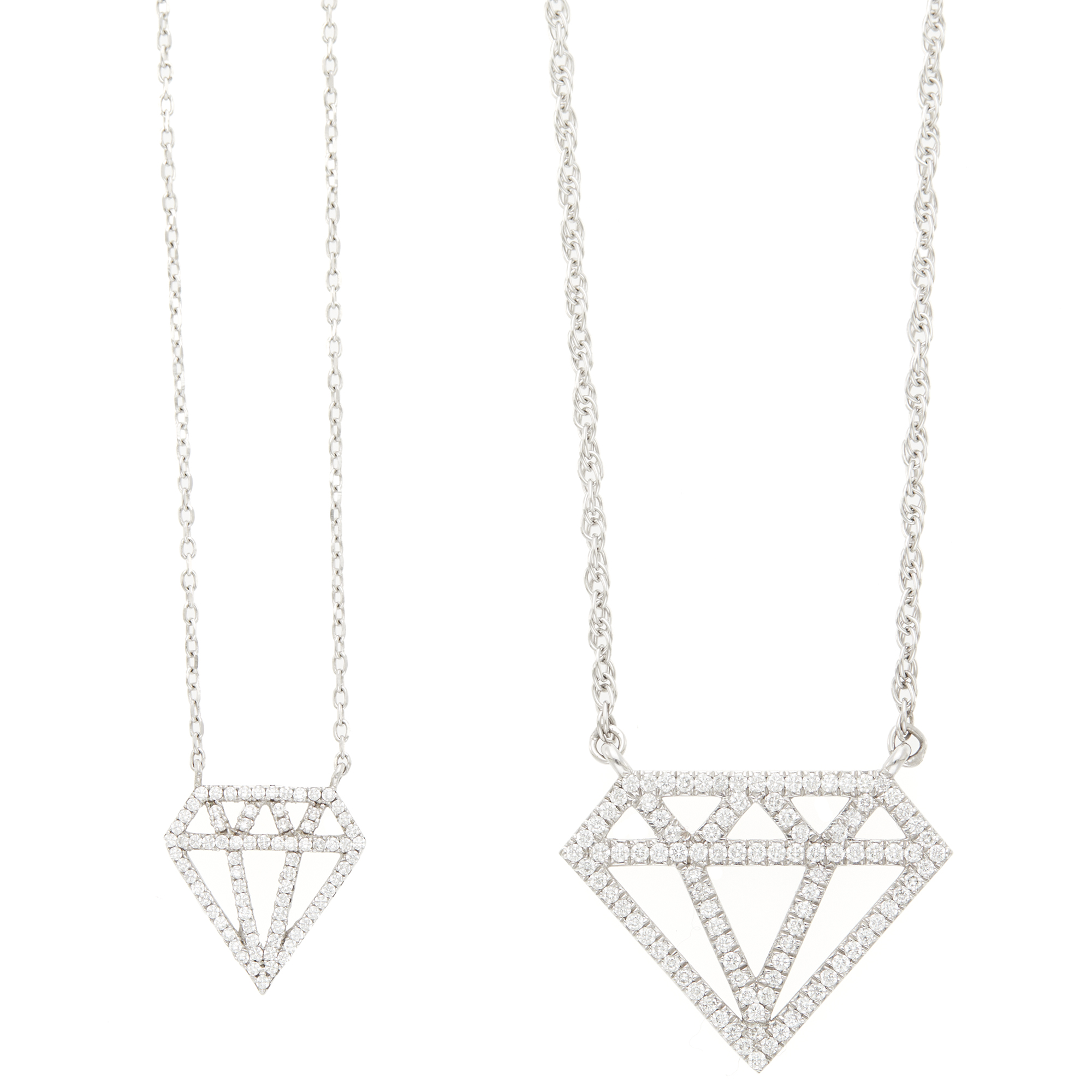 Lot image - White Gold and Diamond Diamond Pendant-Necklace and Silver and Simulated Diamond Pendant-Necklace