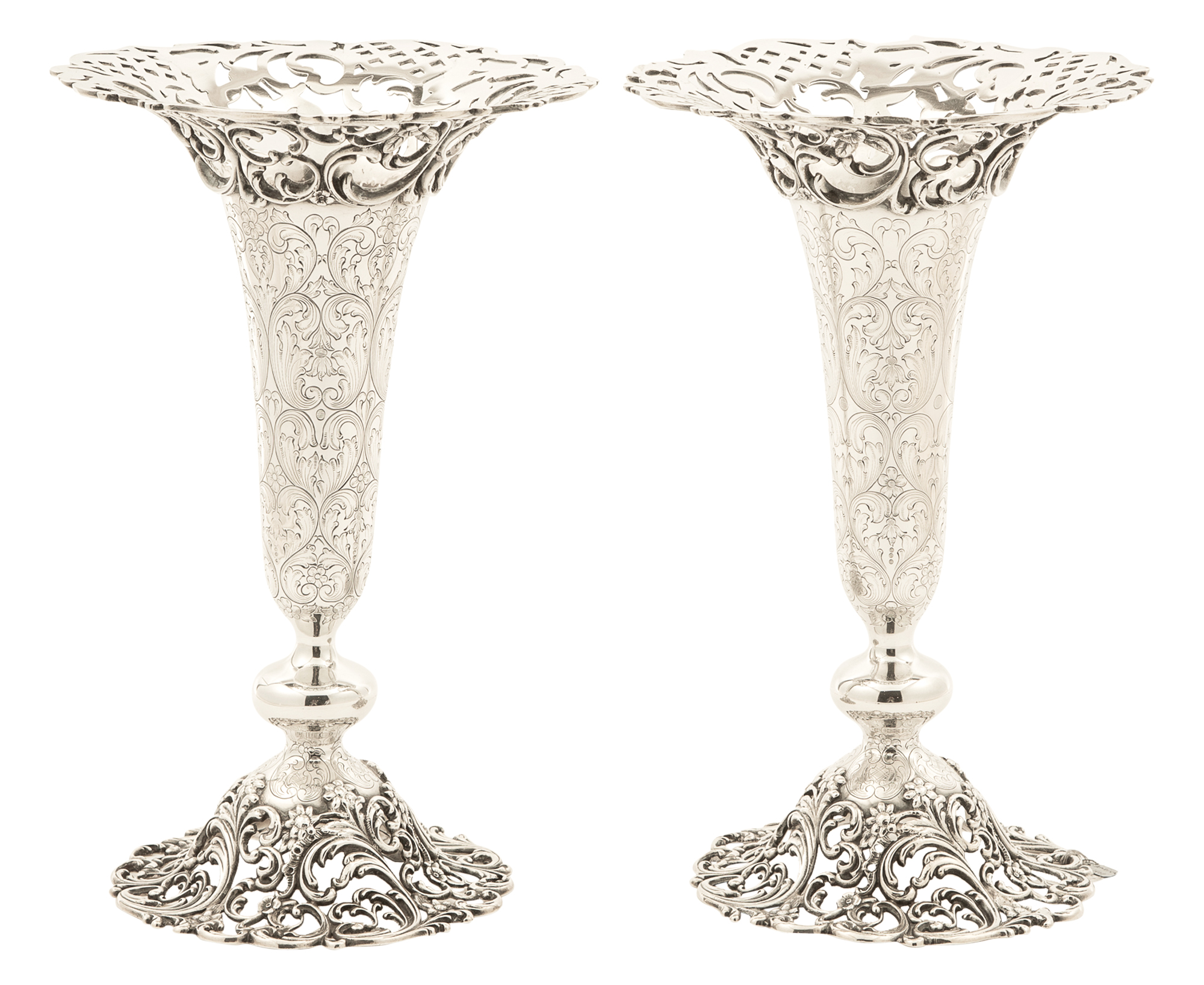 Lot image - Pair of J.E. Caldwell Sterling Silver Vases