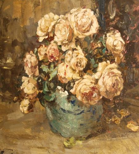 Lot image - Hermann Courtens Belgian, 1889-1967 Still Life with White Roses