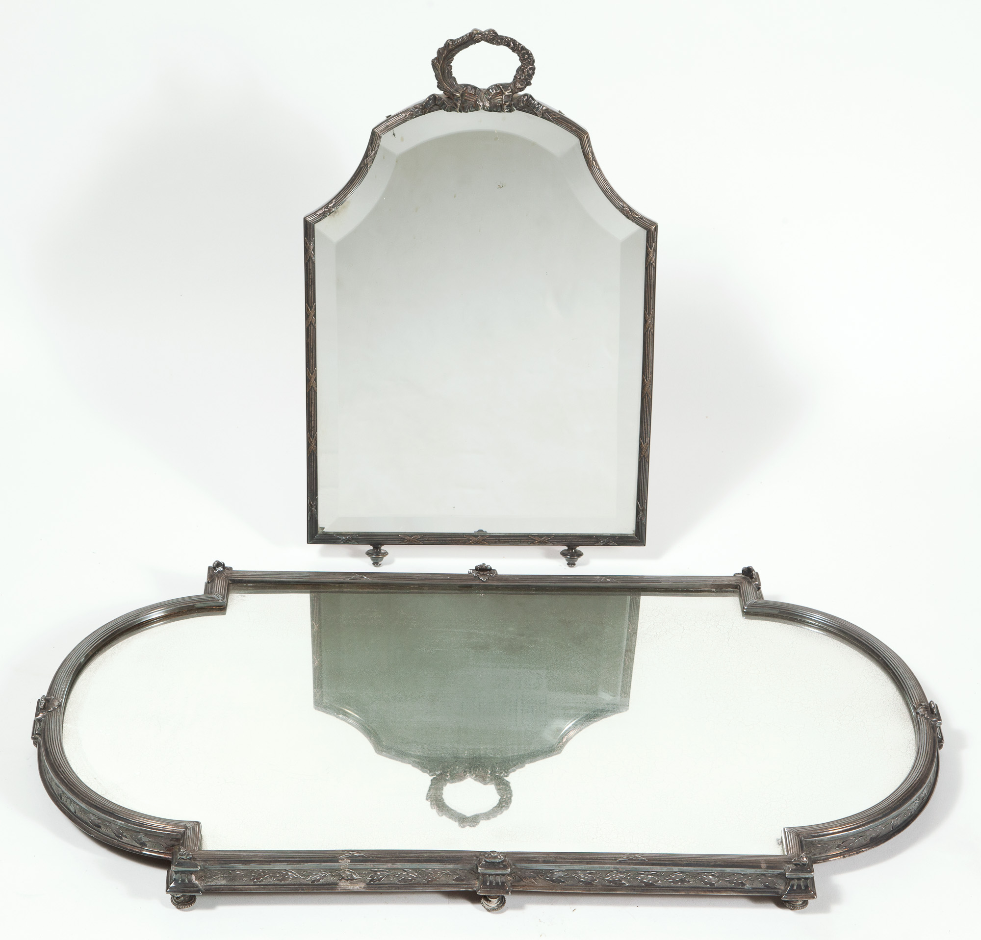 Lot image - Louis XV Style Silver Plate Mirror Plateau and Ensuite Dressing Mirror