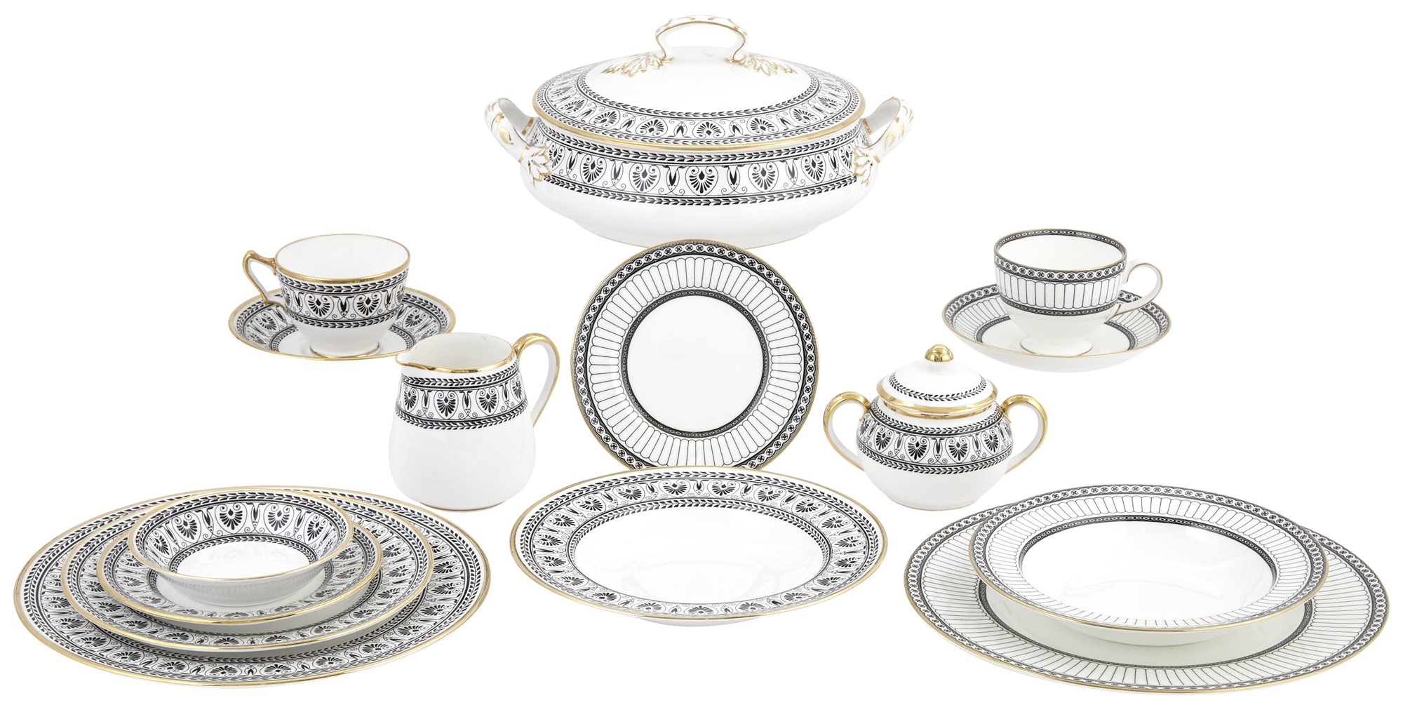 Lot image - Crown Staffordshire Black Victoria Bone China Dinner Service