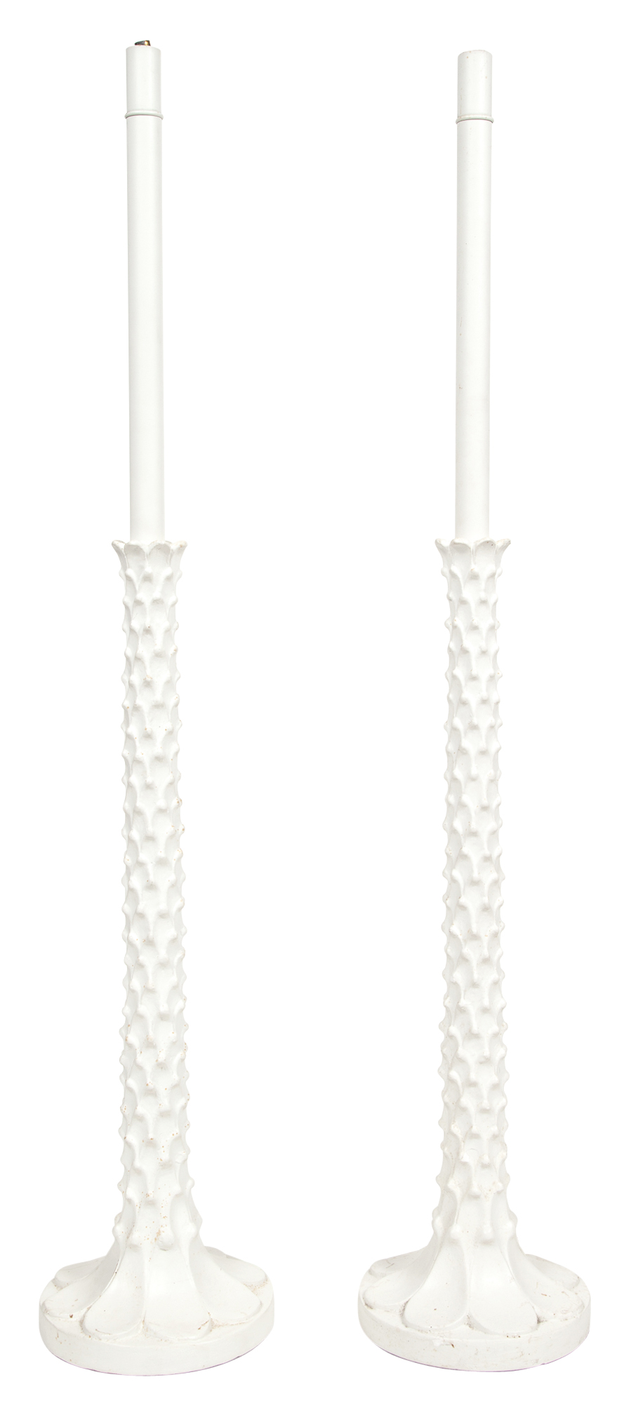 Lot image - Pair of Mid Century Style White Painted Plaster Tall Tree-Form Table Lamps