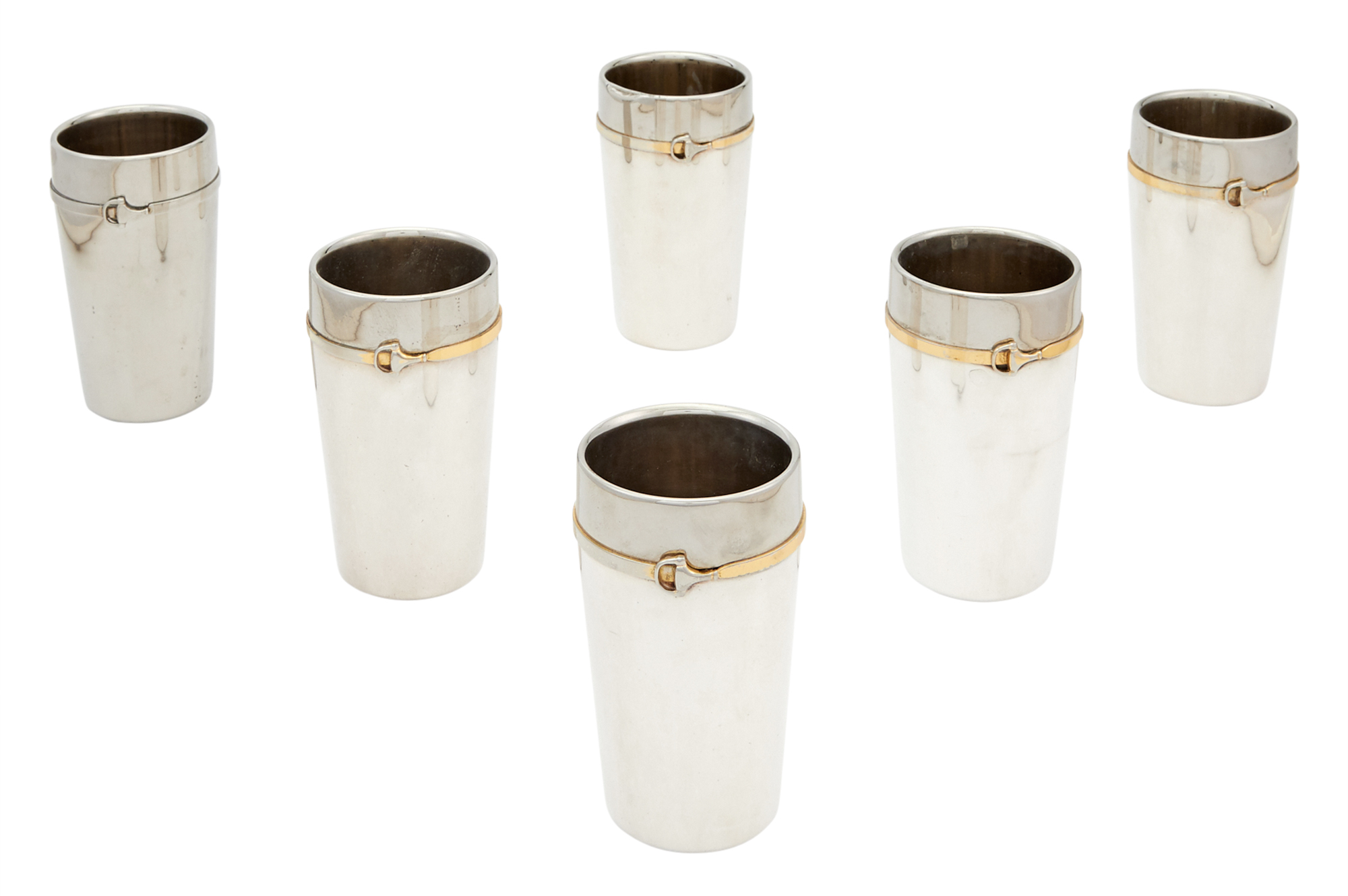 Lot image - Cased Set of Six Gucci Silver Plated Beakers