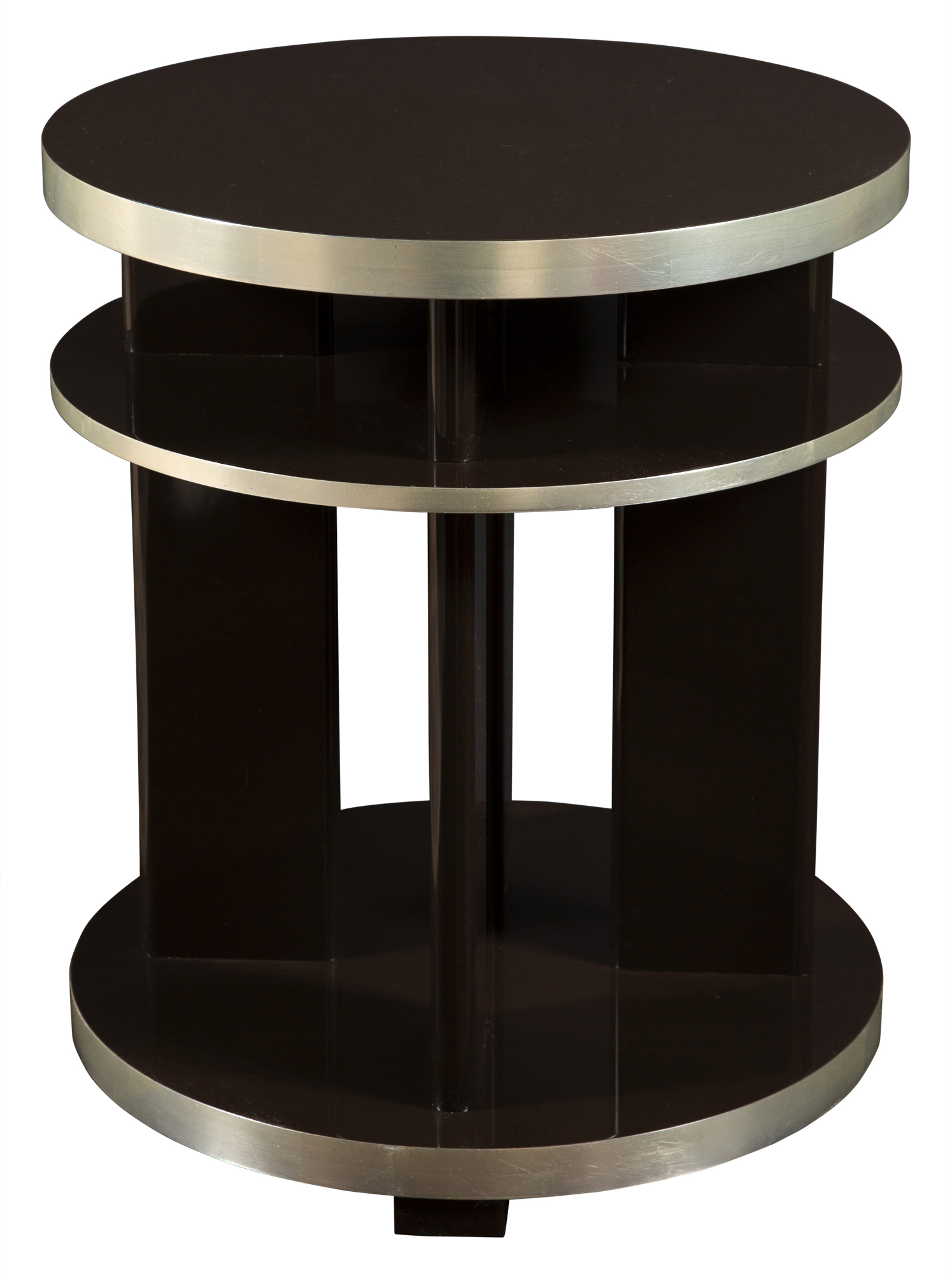 Lot image - Brushed Nickel and Lacquered Round Occasional Table