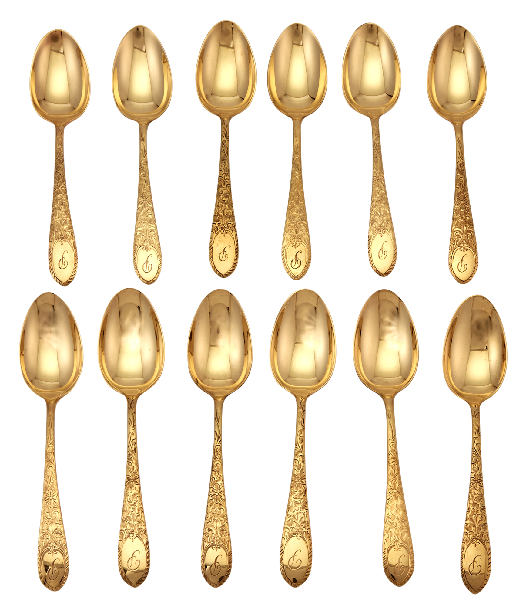 Lot image - Set of Twelve Gorham Sterling Silver-Gilt Teaspoons