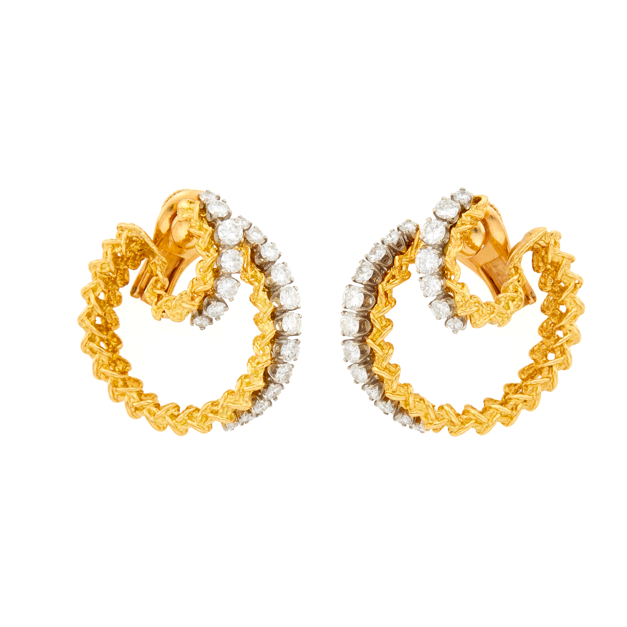 Lot image - Pair of Gold and Diamond Hoop Earclips