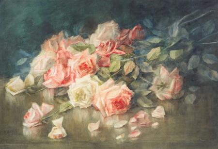 Lot image - Mary Austin Oliver American, 1851-1948 Pink and White Roses, 1902
