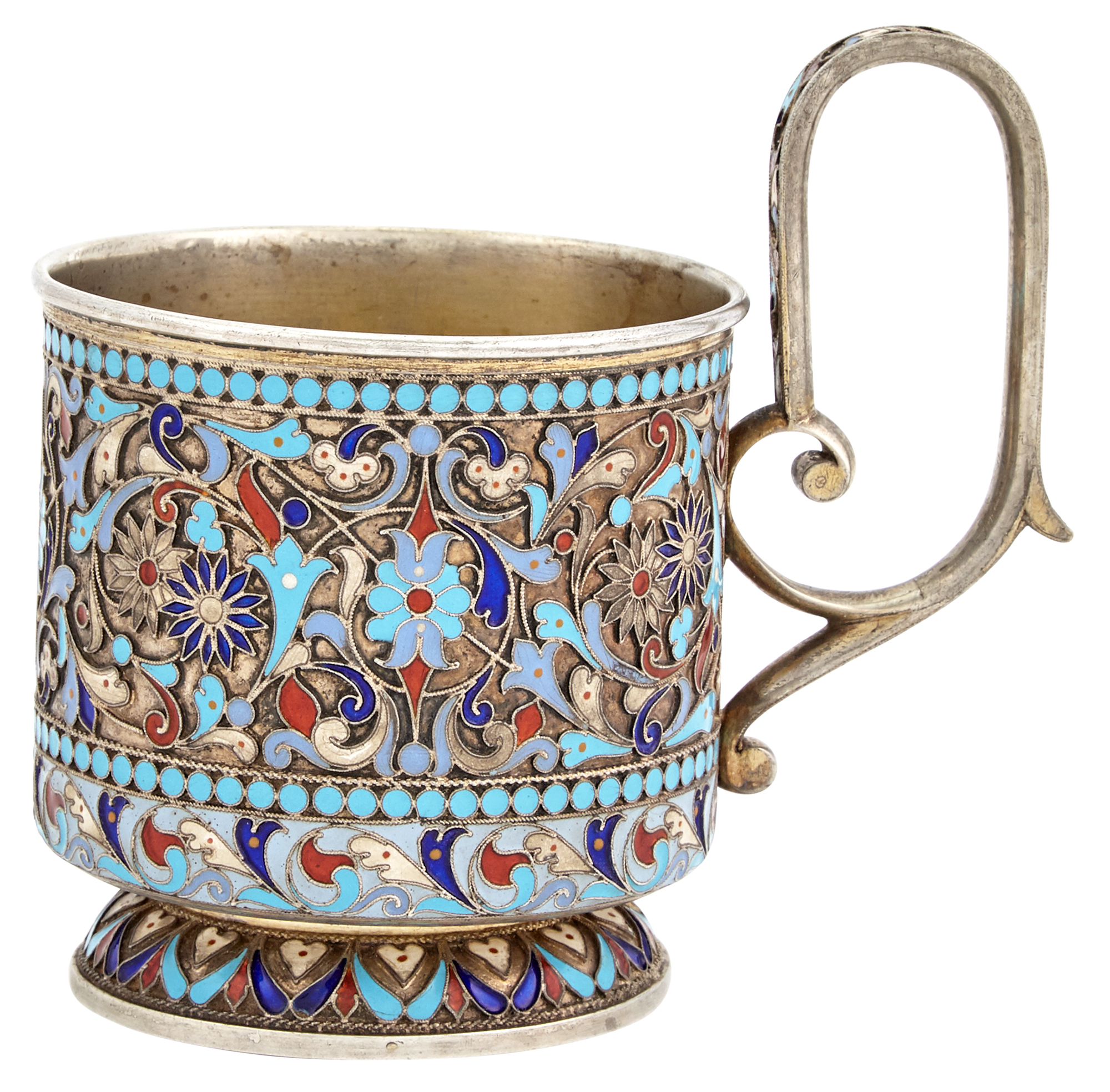 Lot image - Russian Silver-Gilt and Cloisonné Enamel Tea Glass Holder