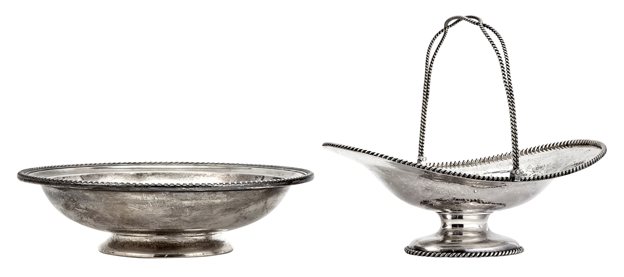 Lot image - American Sterling Silver Cake Basket and Footed Bowl